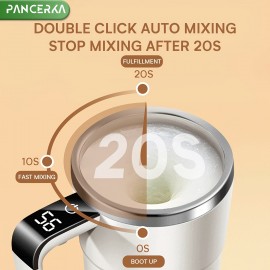PANCERKA 充電式自己撹拌コーヒーマグ 温度表示付き - USB充電、ミルク、チョコレート、モカ用密閉トラベルタンブラー
