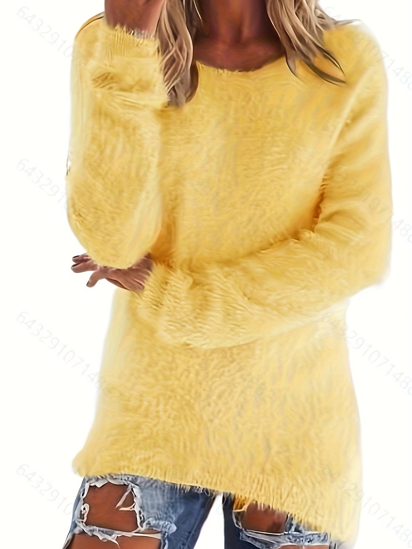 plus size simple sweater womens plus long sleeve round neck fluffy fuzzy pullover jumper details 3