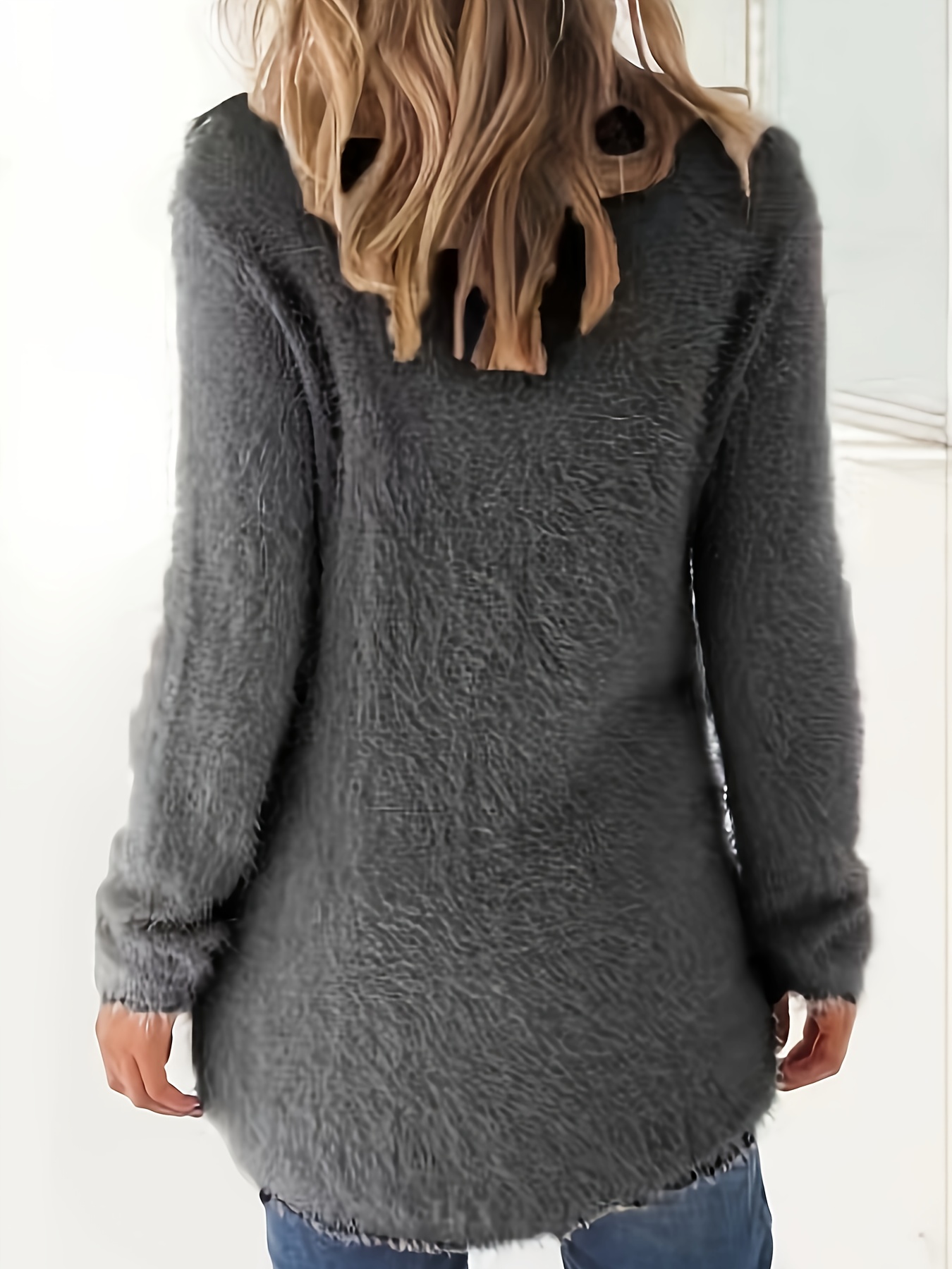 plus size simple sweater womens plus long sleeve round neck fluffy fuzzy pullover jumper details 22