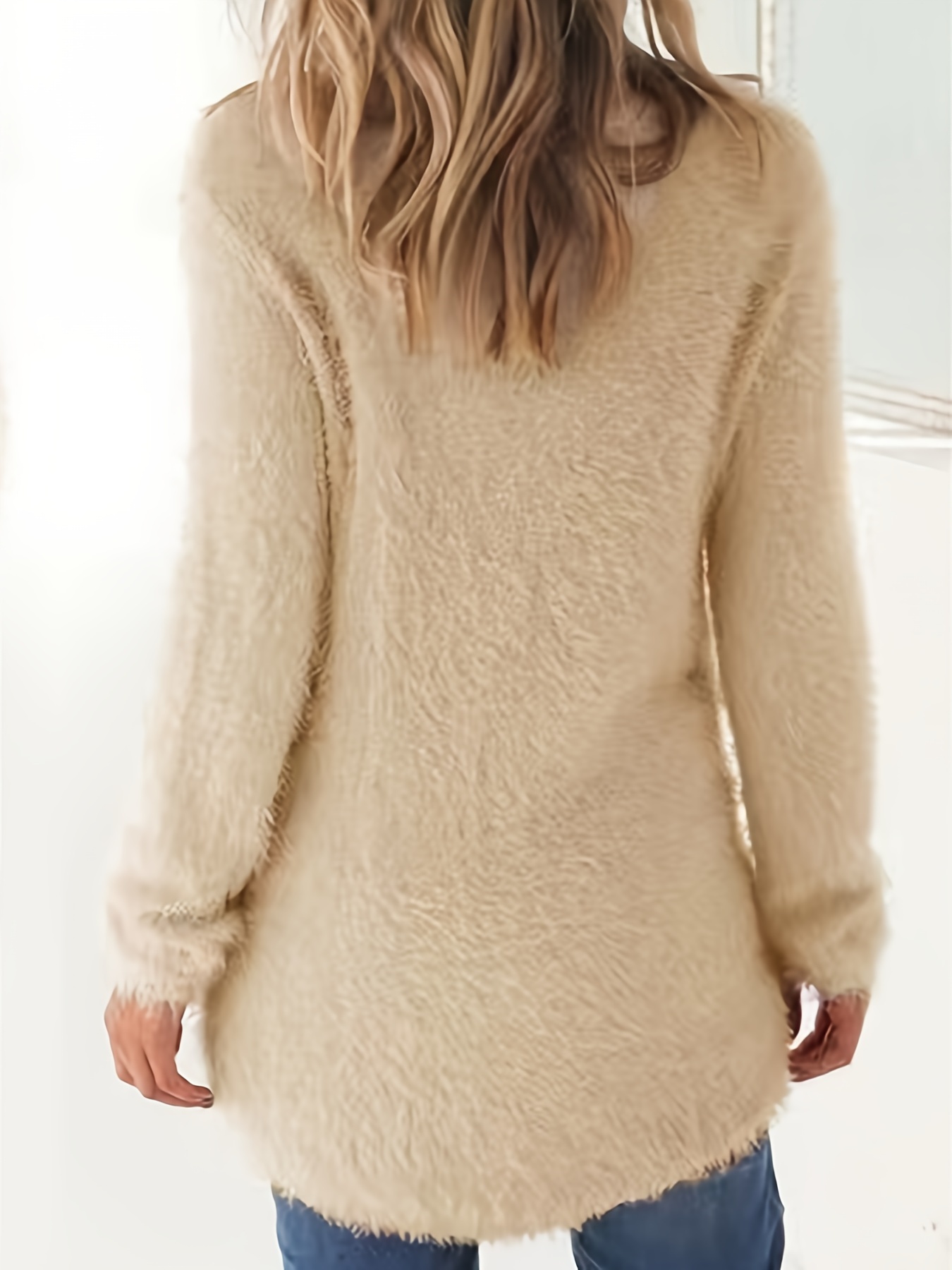 plus size simple sweater womens plus long sleeve round neck fluffy fuzzy pullover jumper details 30