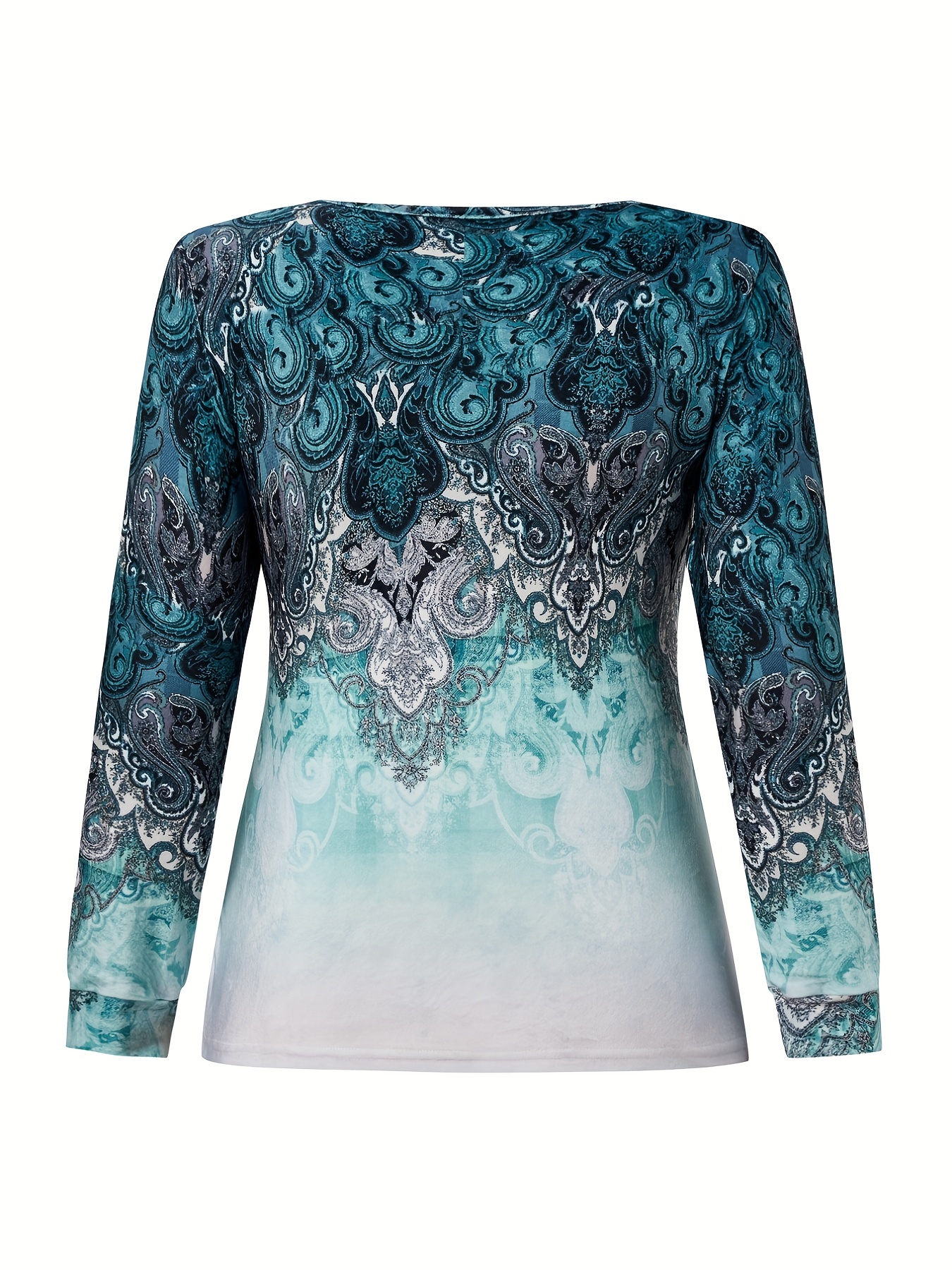 plus size boho sweatshirt womens plus paisley print long sleeve v neck medium stretch sweatshirt details 2