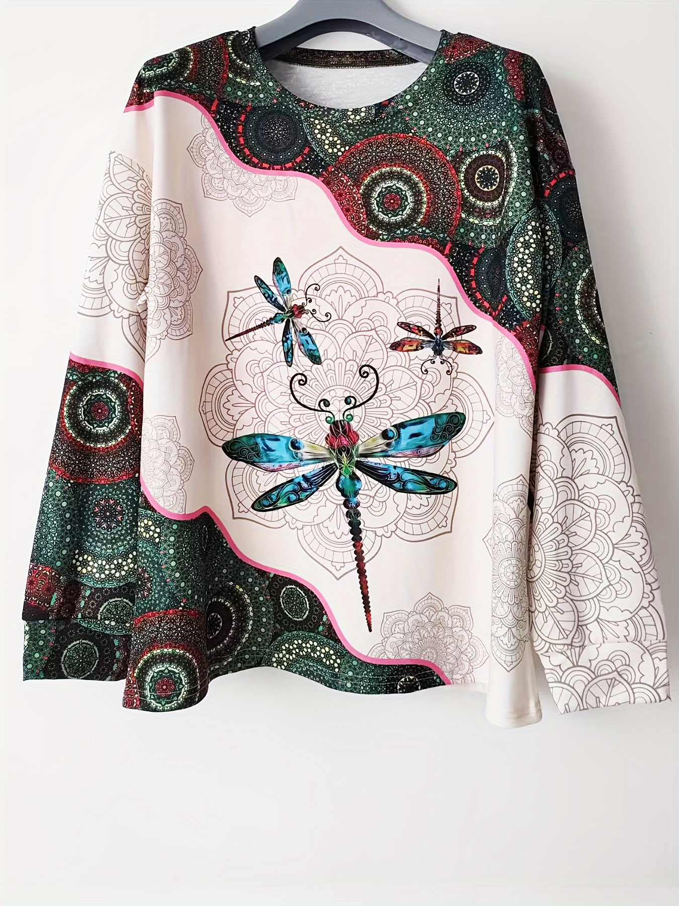 plus size dragonfly print sweatshirt casual long sleeve crew neck sweatshirt womens plus size clothing details 0