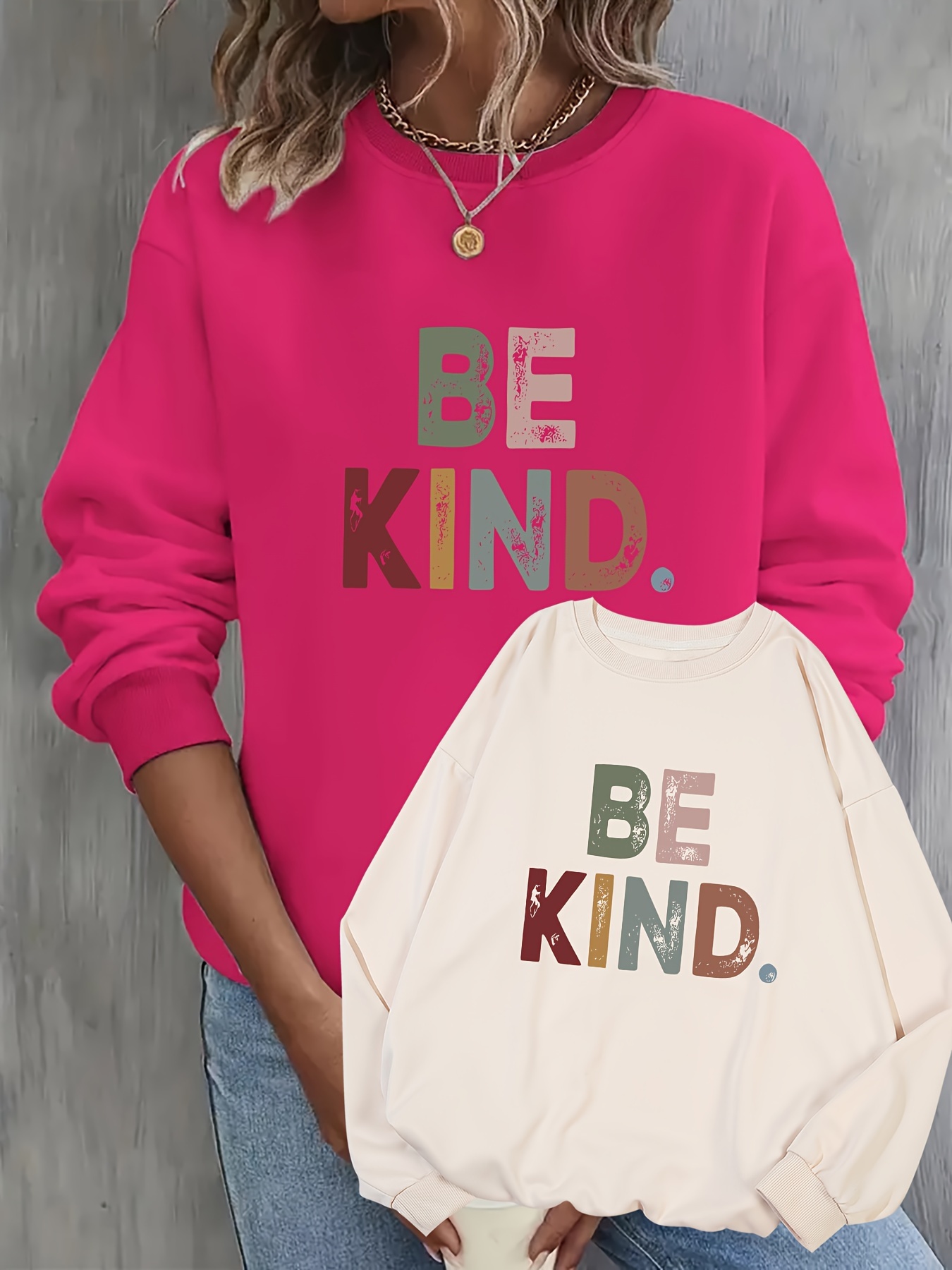 2 packs plus size be kind print sweatshirt casual long sleeve crew neck pullover sweatshirt womens plus size clothing details 6