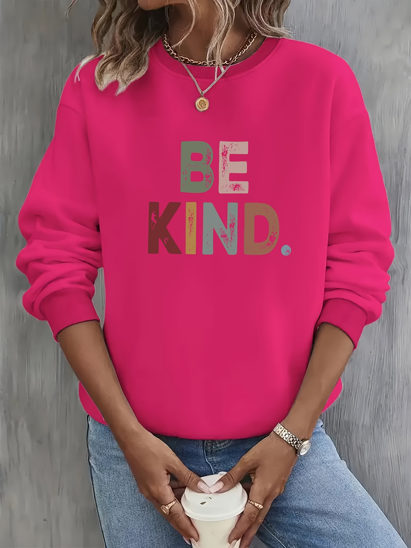 2 packs plus size be kind print sweatshirt casual long sleeve crew neck pullover sweatshirt womens plus size clothing details 9