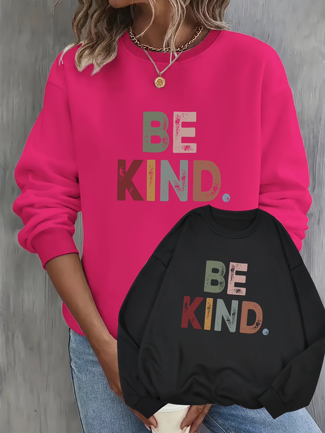 2 packs plus size be kind print sweatshirt casual long sleeve crew neck pullover sweatshirt womens plus size clothing details 12