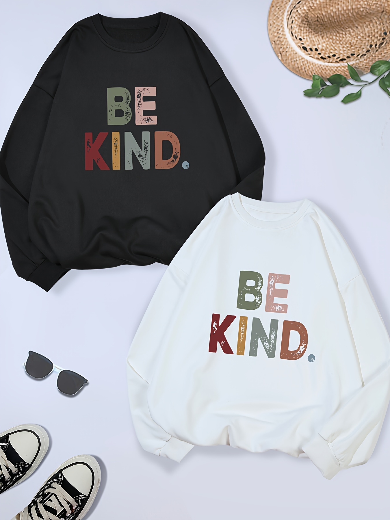 2 packs plus size be kind print sweatshirt casual long sleeve crew neck pullover sweatshirt womens plus size clothing details 19