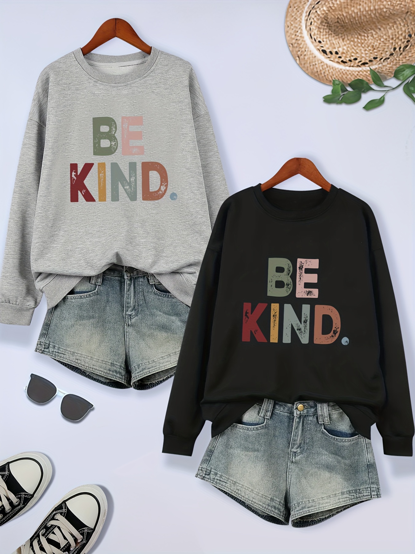 2 packs plus size be kind print sweatshirt casual long sleeve crew neck pullover sweatshirt womens plus size clothing details 25