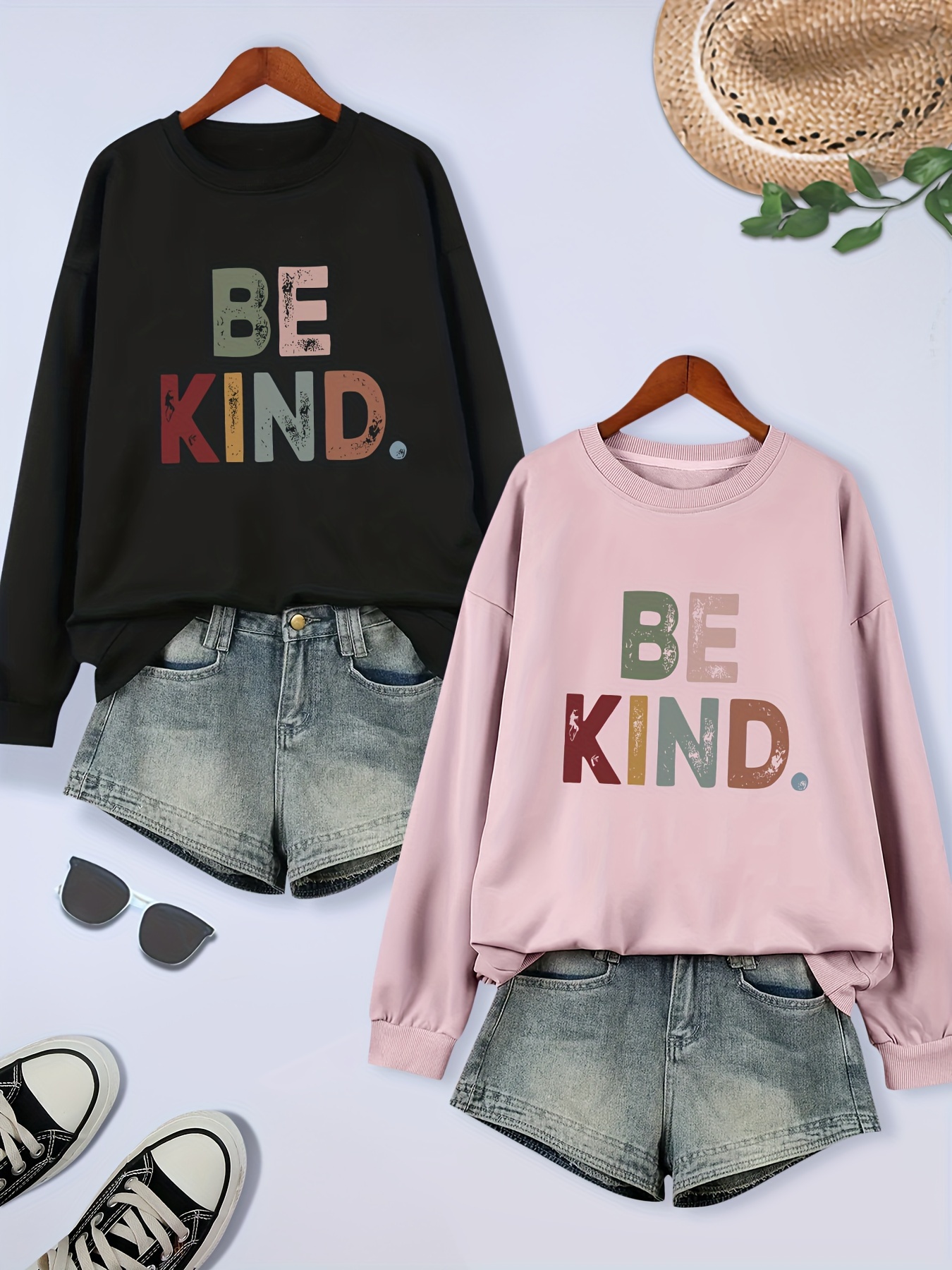 2 packs plus size be kind print sweatshirt casual long sleeve crew neck pullover sweatshirt womens plus size clothing details 31