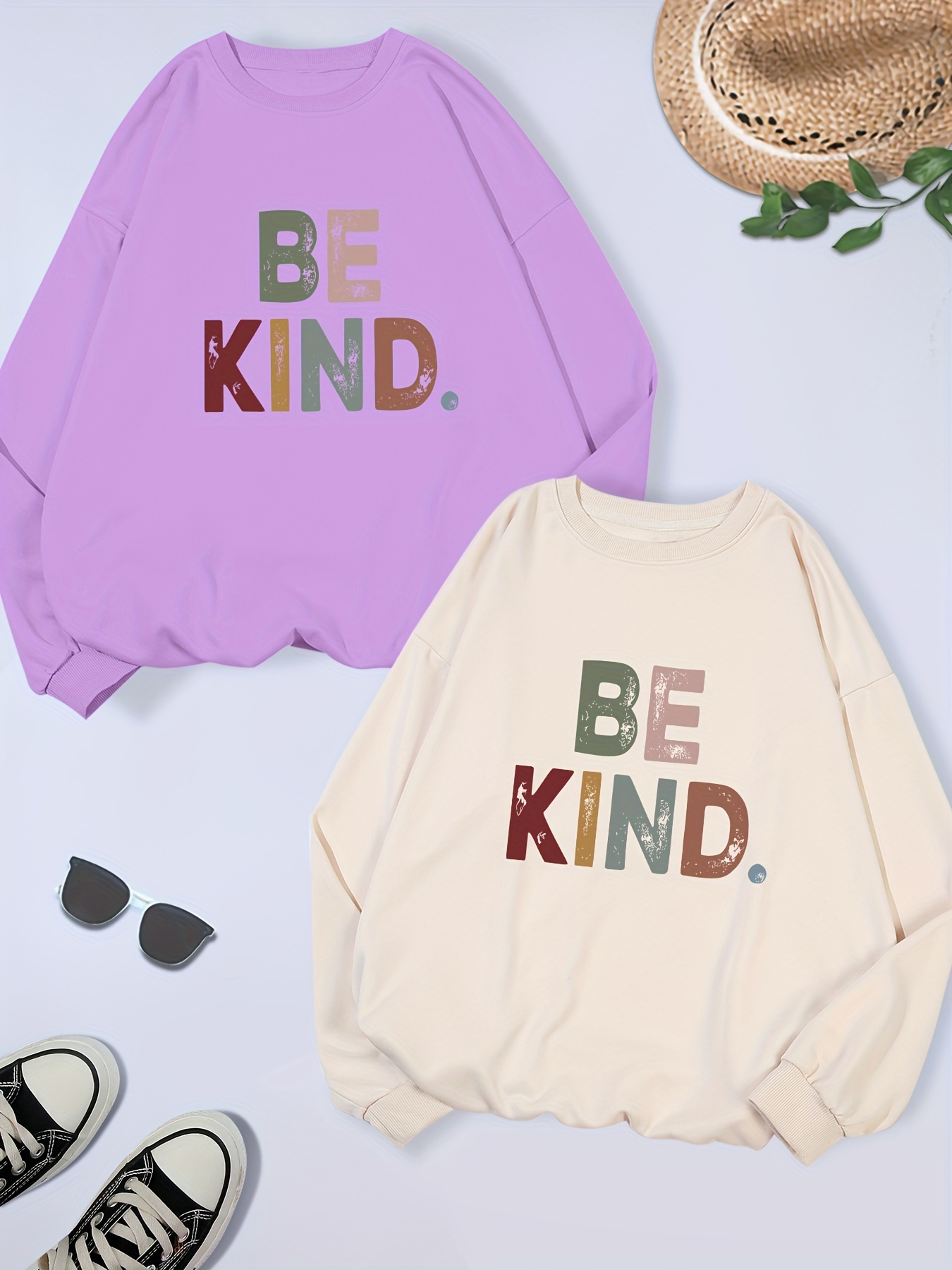 2 packs plus size be kind print sweatshirt casual long sleeve crew neck pullover sweatshirt womens plus size clothing details 36