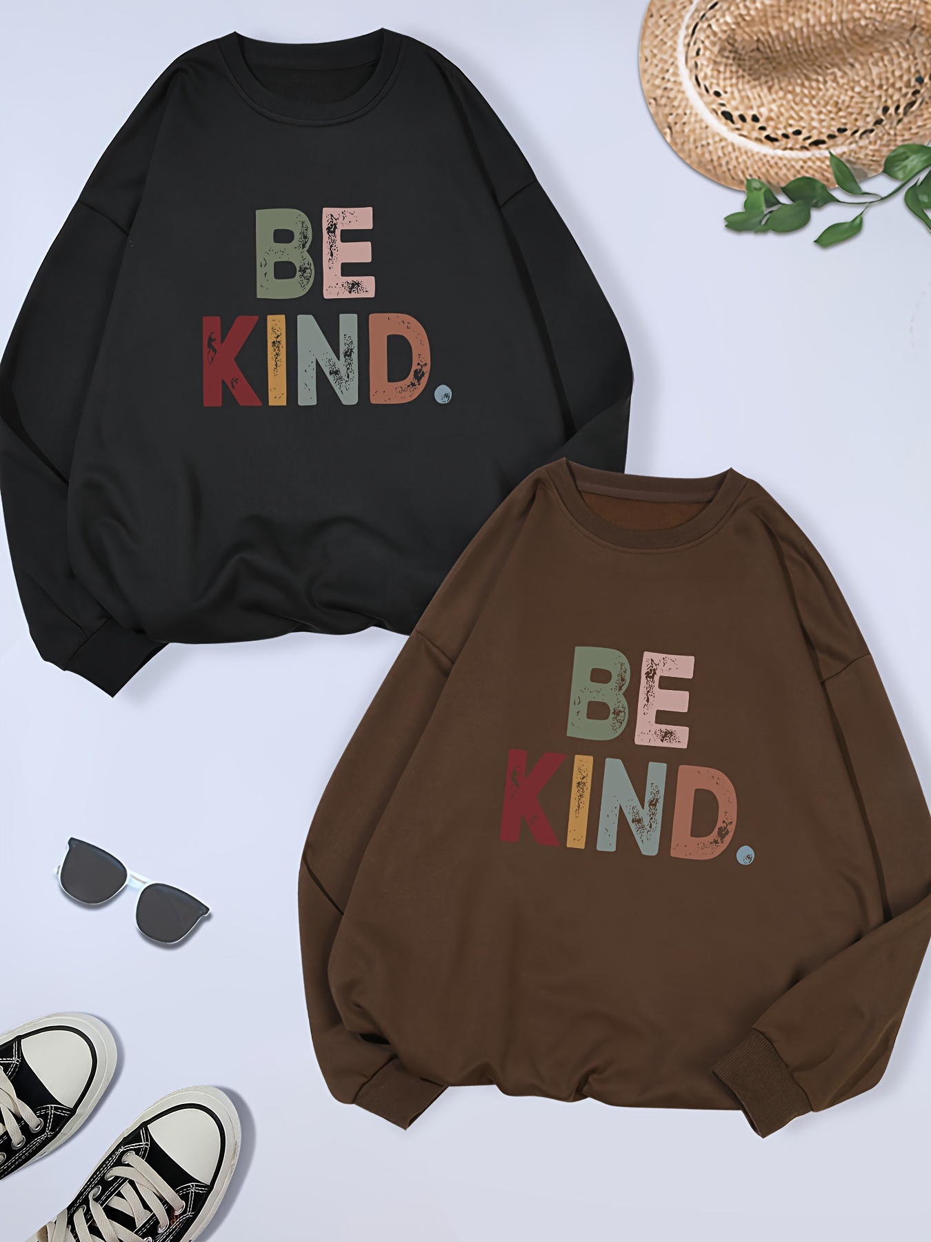 2 packs plus size be kind print sweatshirt casual long sleeve crew neck pullover sweatshirt womens plus size clothing details 41