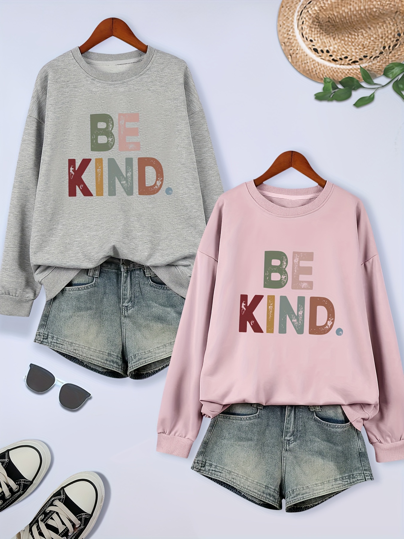 2 packs plus size be kind print sweatshirt casual long sleeve crew neck pullover sweatshirt womens plus size clothing details 47