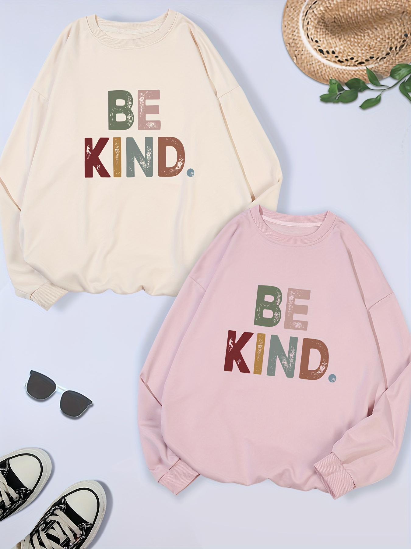 2 packs plus size be kind print sweatshirt casual long sleeve crew neck pullover sweatshirt womens plus size clothing details 53