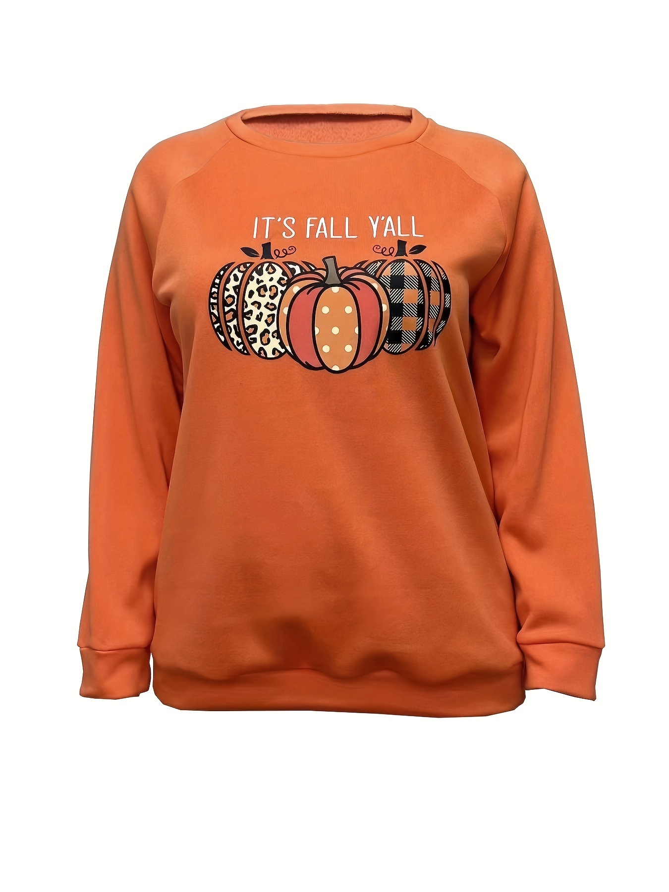 plus size halloween sweatshirt womens plus pumpkin slogan print long sleeve crew neck medium stretch pullover sweatshirt casual tops for fall winter plus size womens clothing details 1