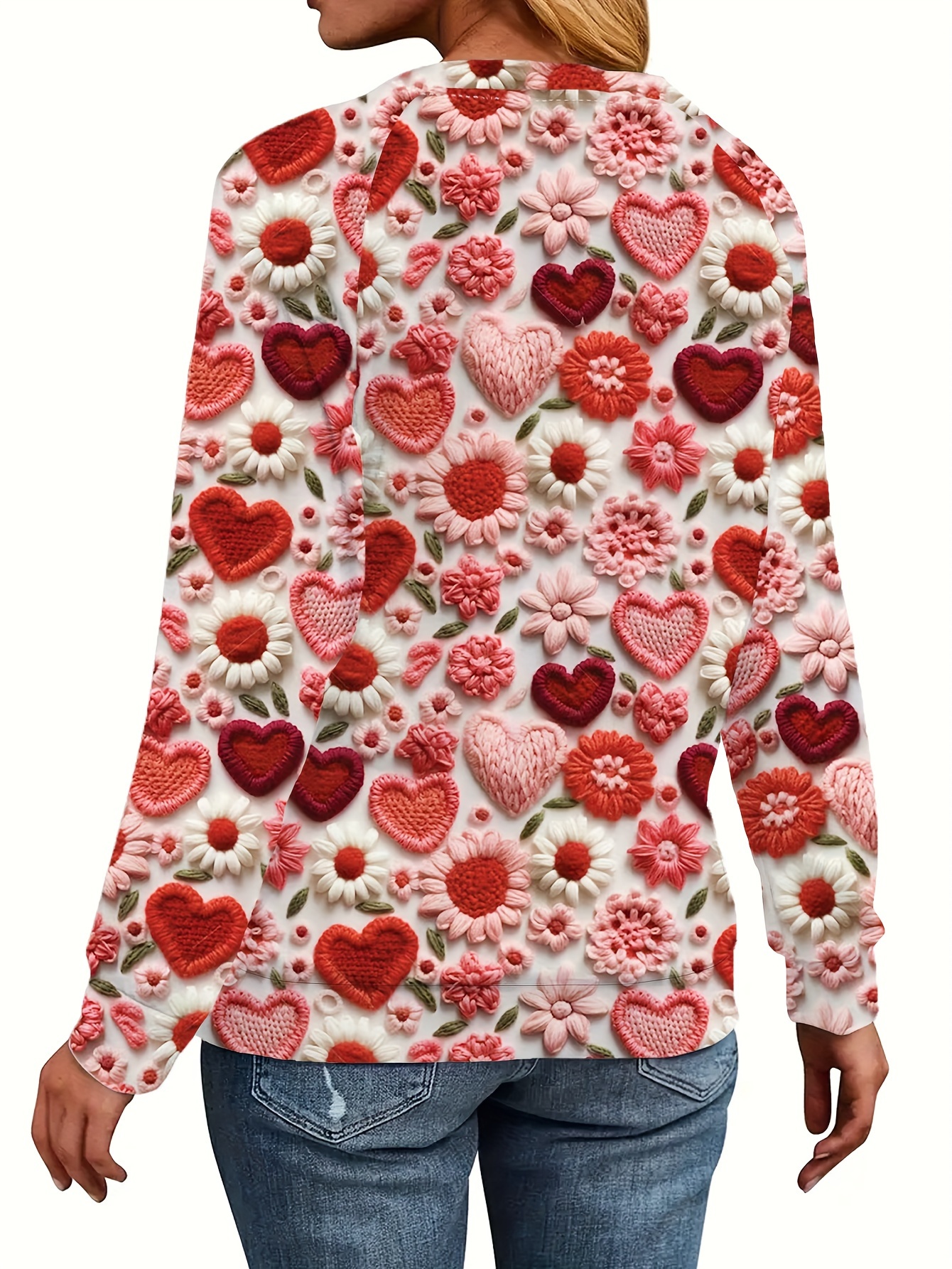 plus size 3d heart print sweatshirt casual long sleeve crew neck sweatshirt womens plus size clothing details 1