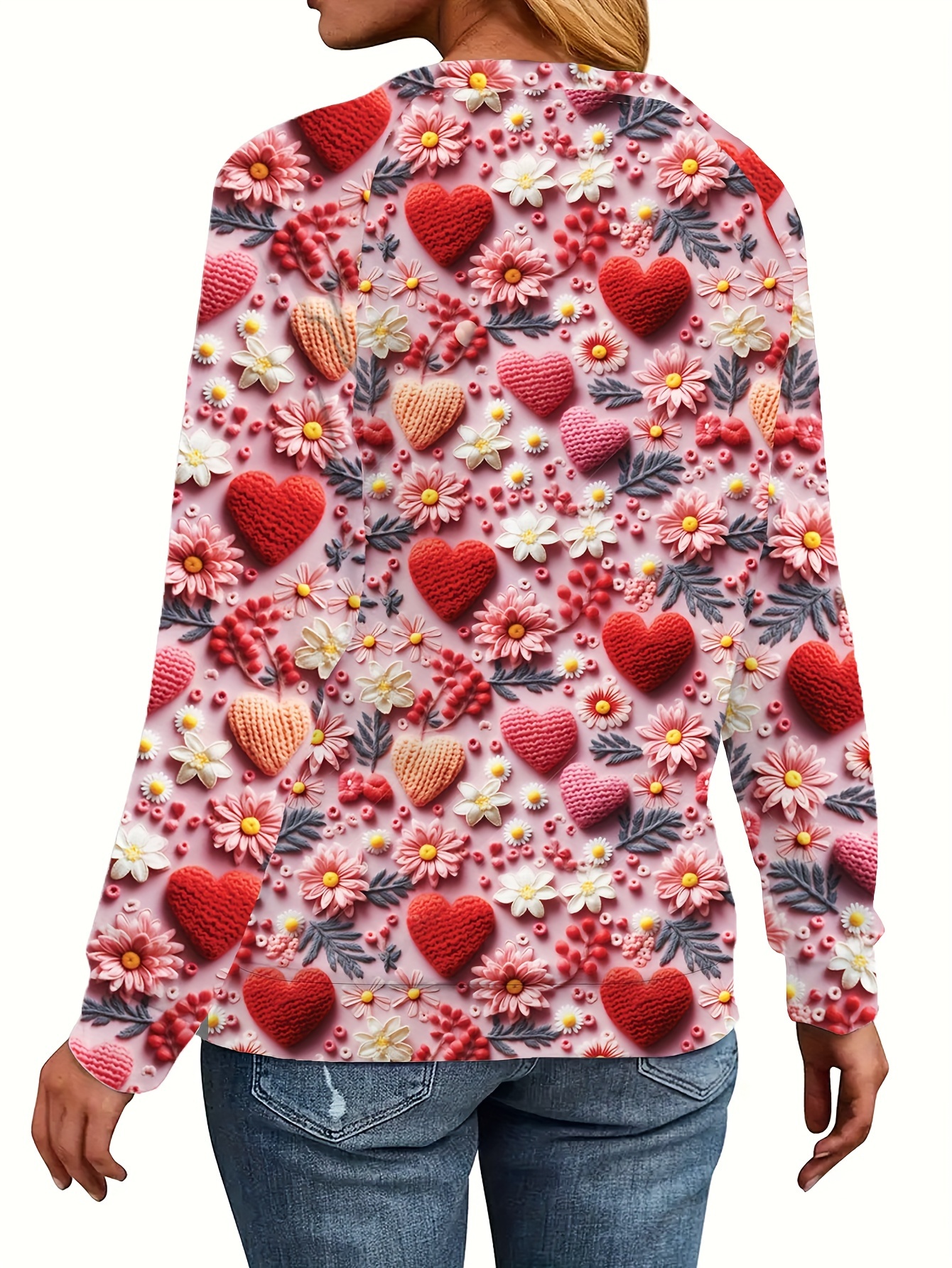 plus size 3d heart print sweatshirt casual long sleeve crew neck sweatshirt womens plus size clothing details 5