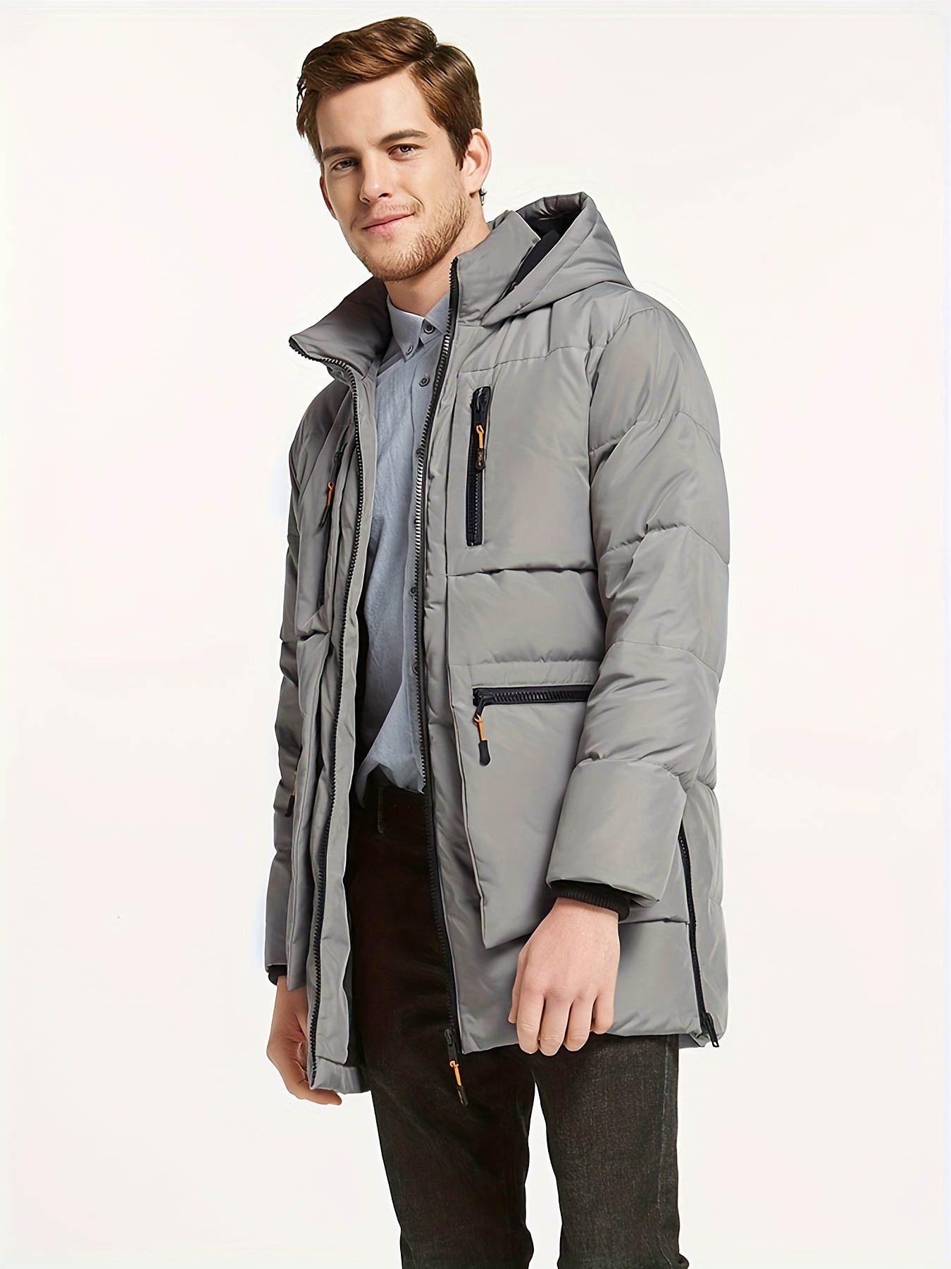 mens thickened down jacket hooded winter coats with 6 pockets details 4