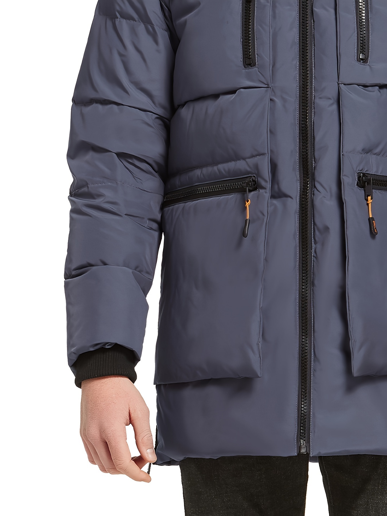 mens thickened down jacket hooded winter coats with 6 pockets details 7