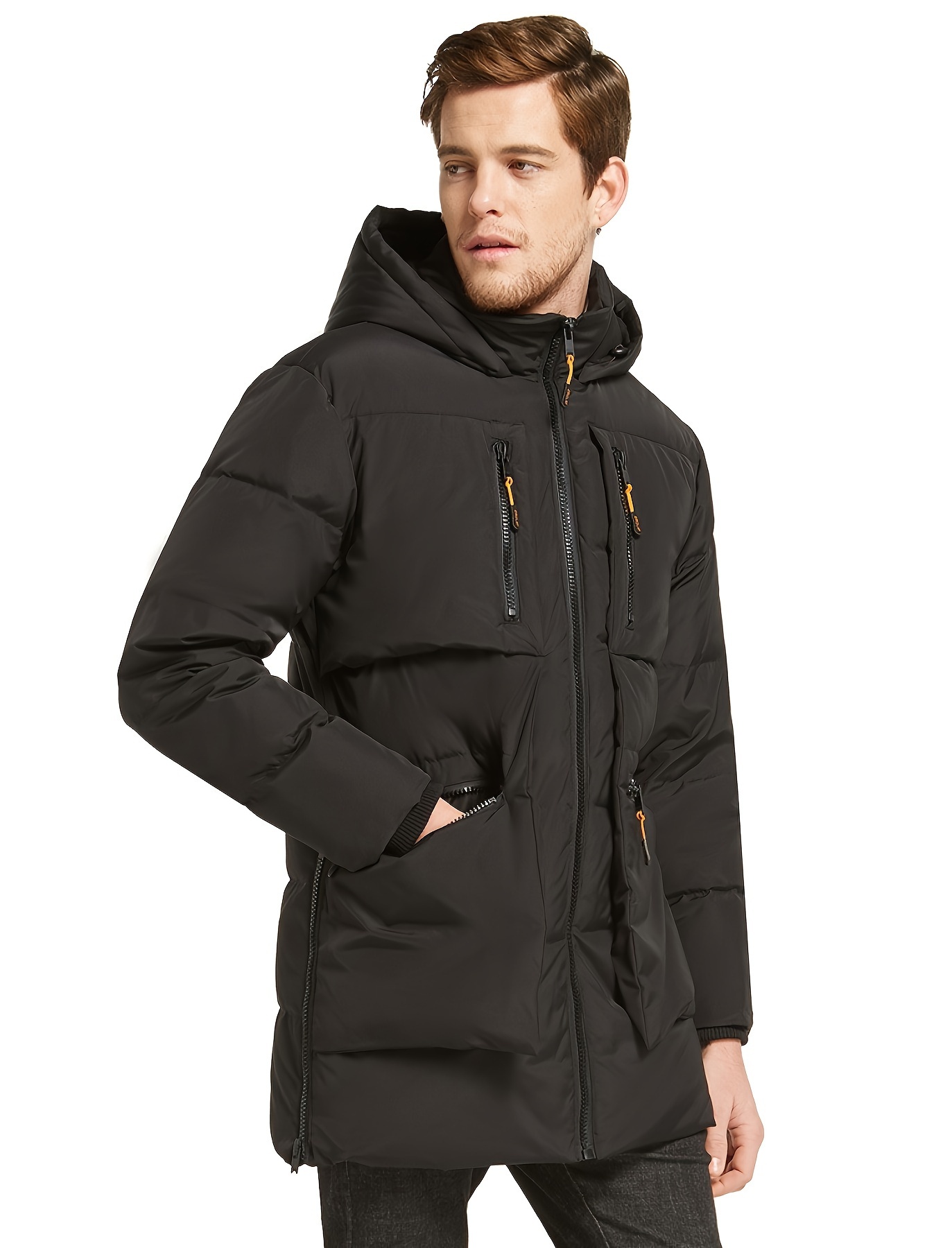 mens thickened down jacket hooded winter coats with 6 pockets details 10