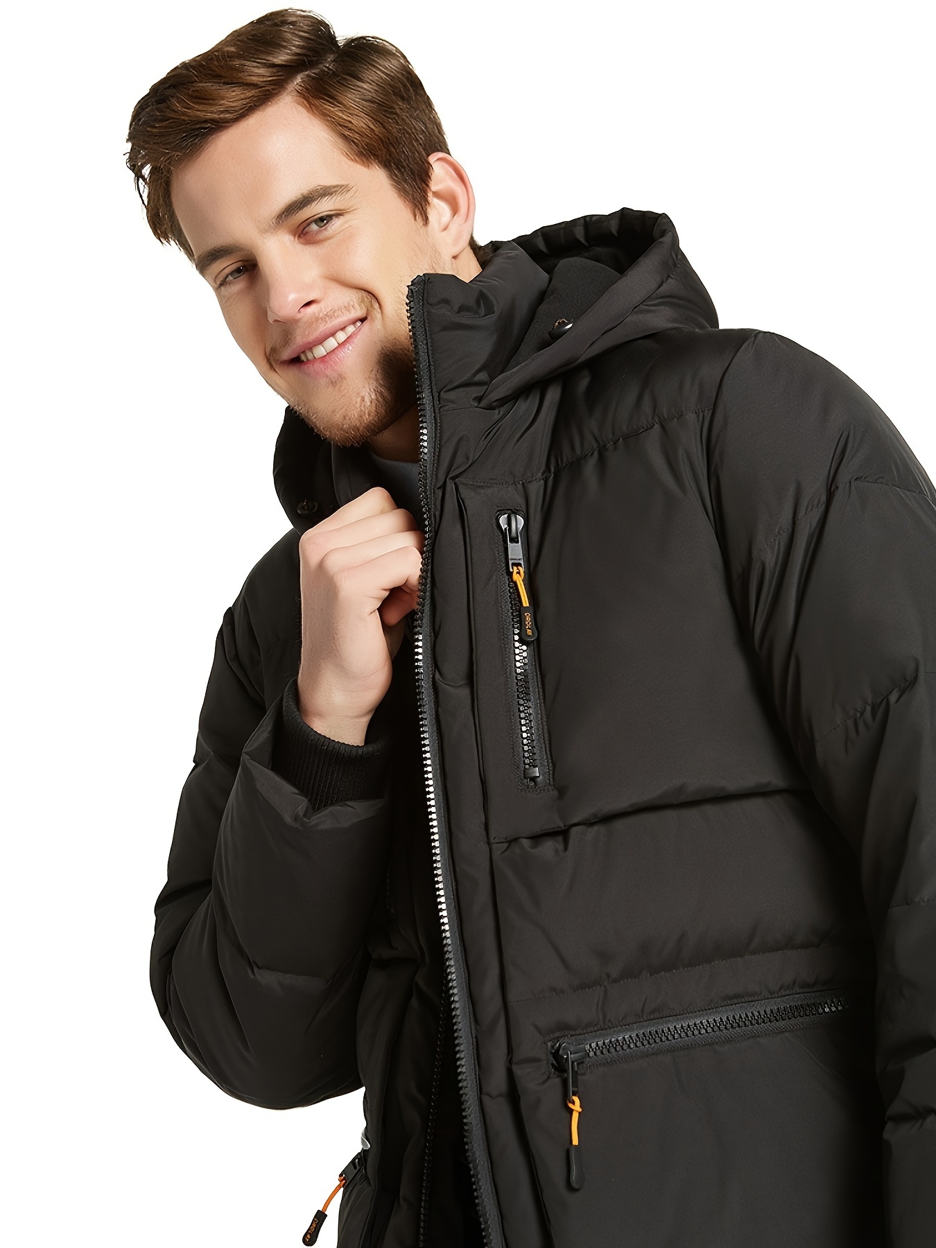 mens thickened down jacket hooded winter coats with 6 pockets details 12