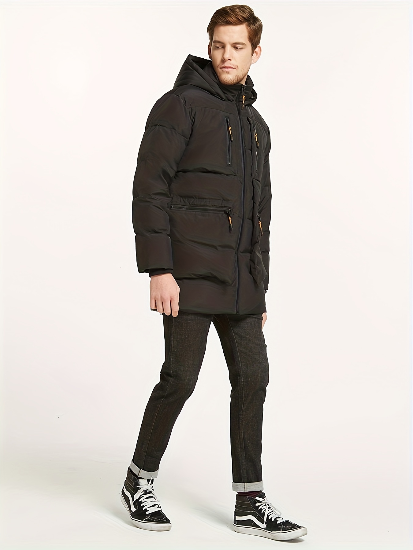 mens thickened down jacket hooded winter coats with 6 pockets details 14