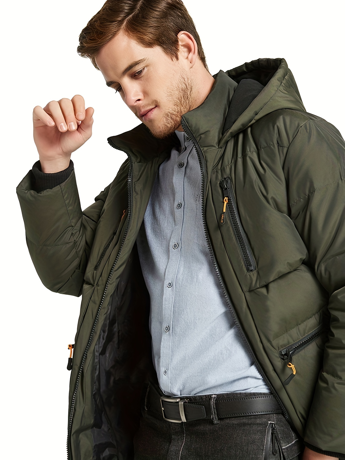 mens thickened down jacket hooded winter coats with 6 pockets details 17