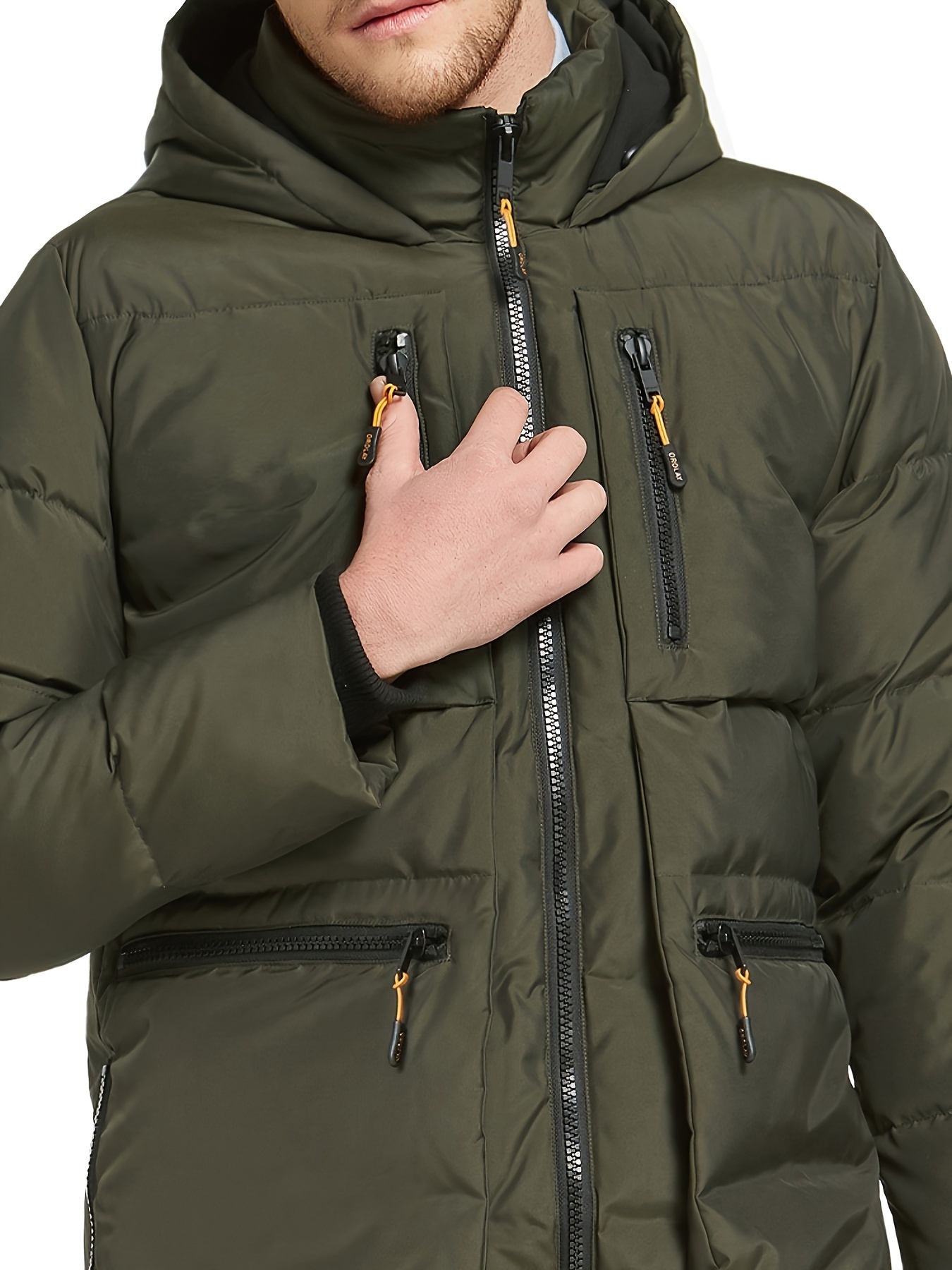 mens thickened down jacket hooded winter coats with 6 pockets details 18