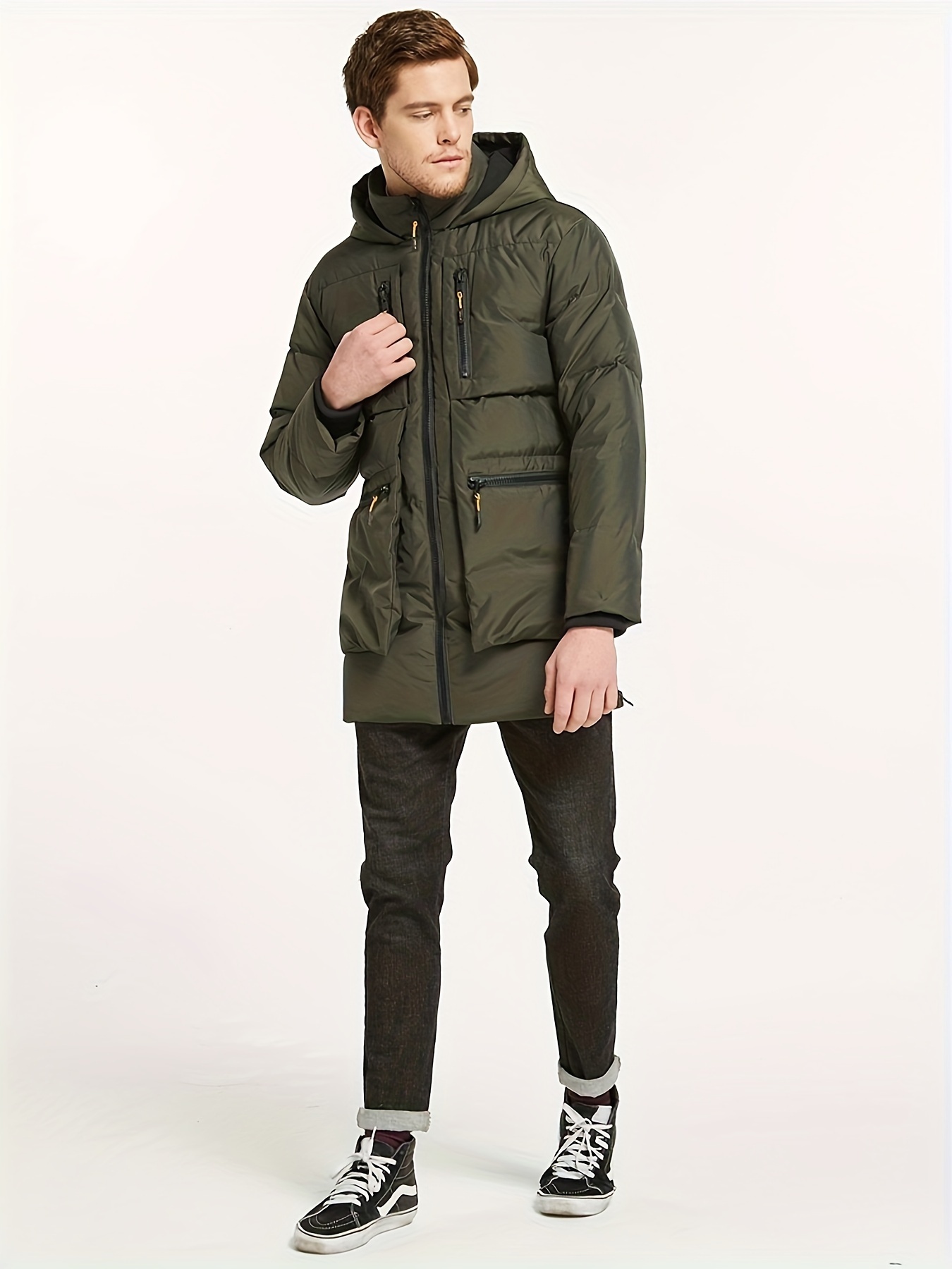 mens thickened down jacket hooded winter coats with 6 pockets details 19