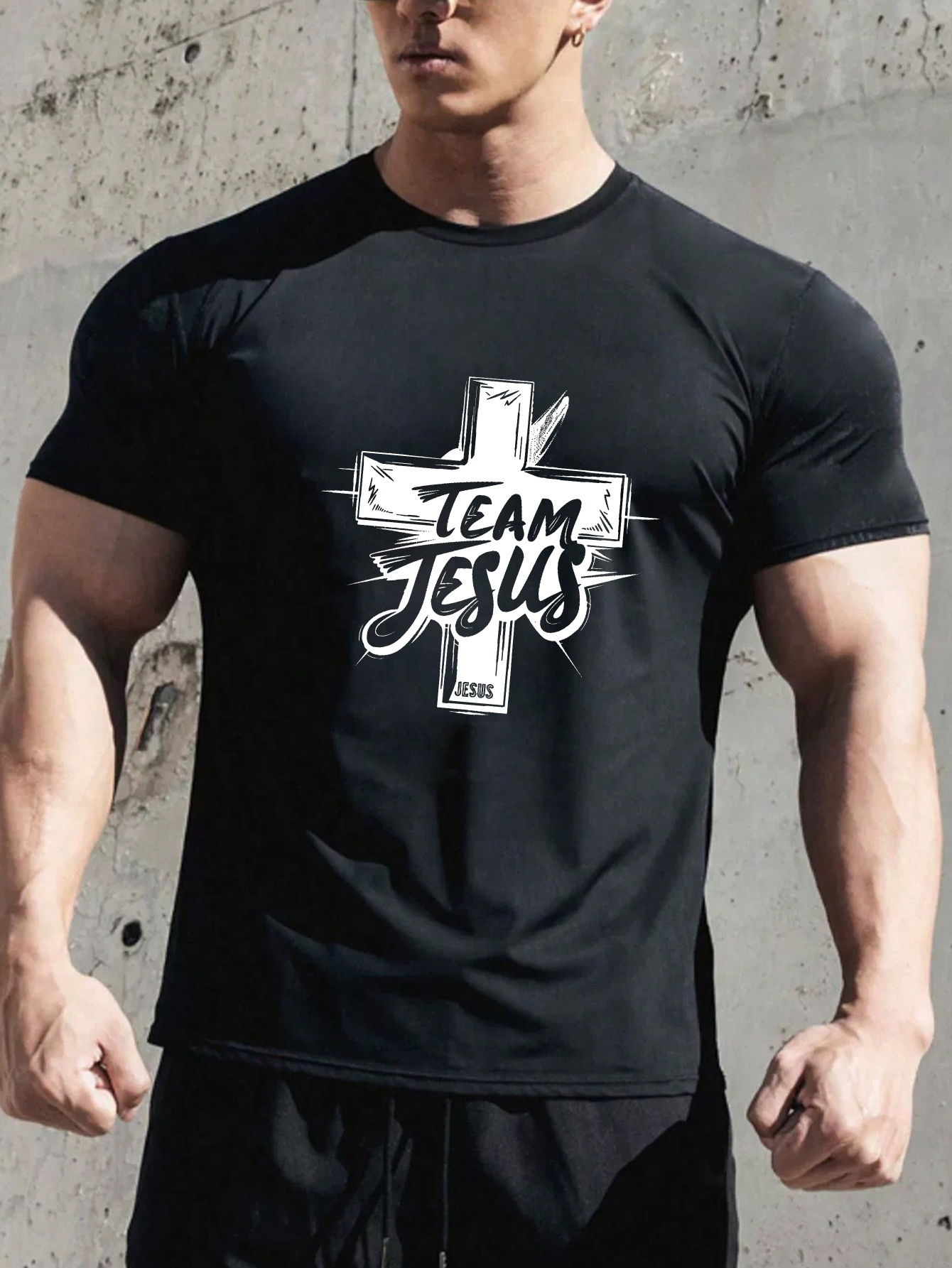 plus size mens cross letters graphic print casual outdoor t shirt for big tall guys details 10