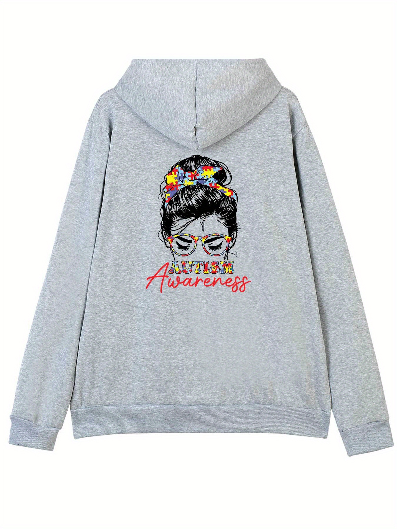 plus size mens girl with headband graphic print hooded jacket for spring fall details 12