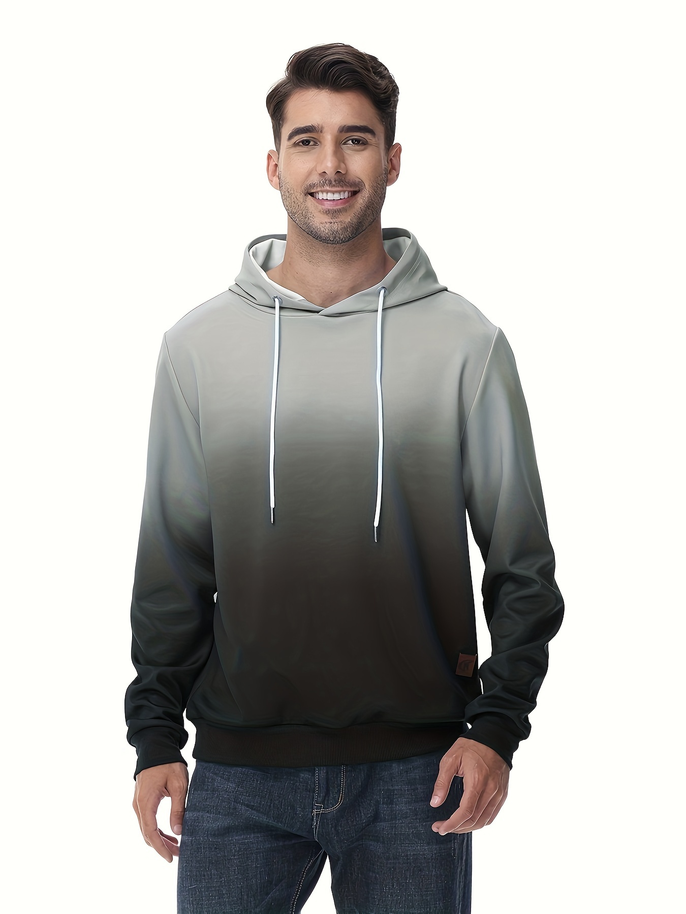 mens gradient hoodie casual athletic pullover sweatshirt hiking running top details 0