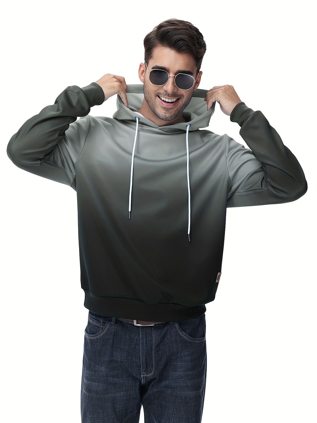 mens gradient hoodie casual athletic pullover sweatshirt hiking running top details 1