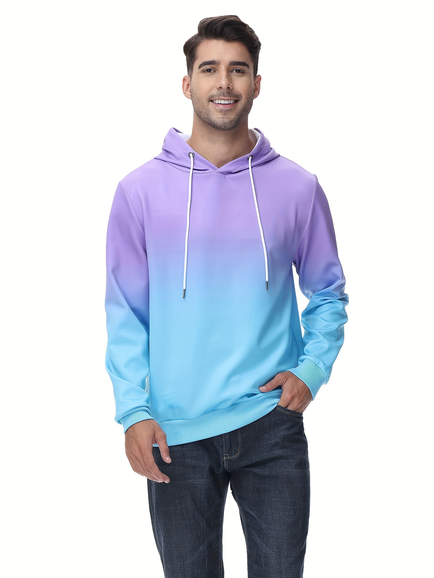 mens gradient hoodie casual athletic pullover sweatshirt hiking running top details 5