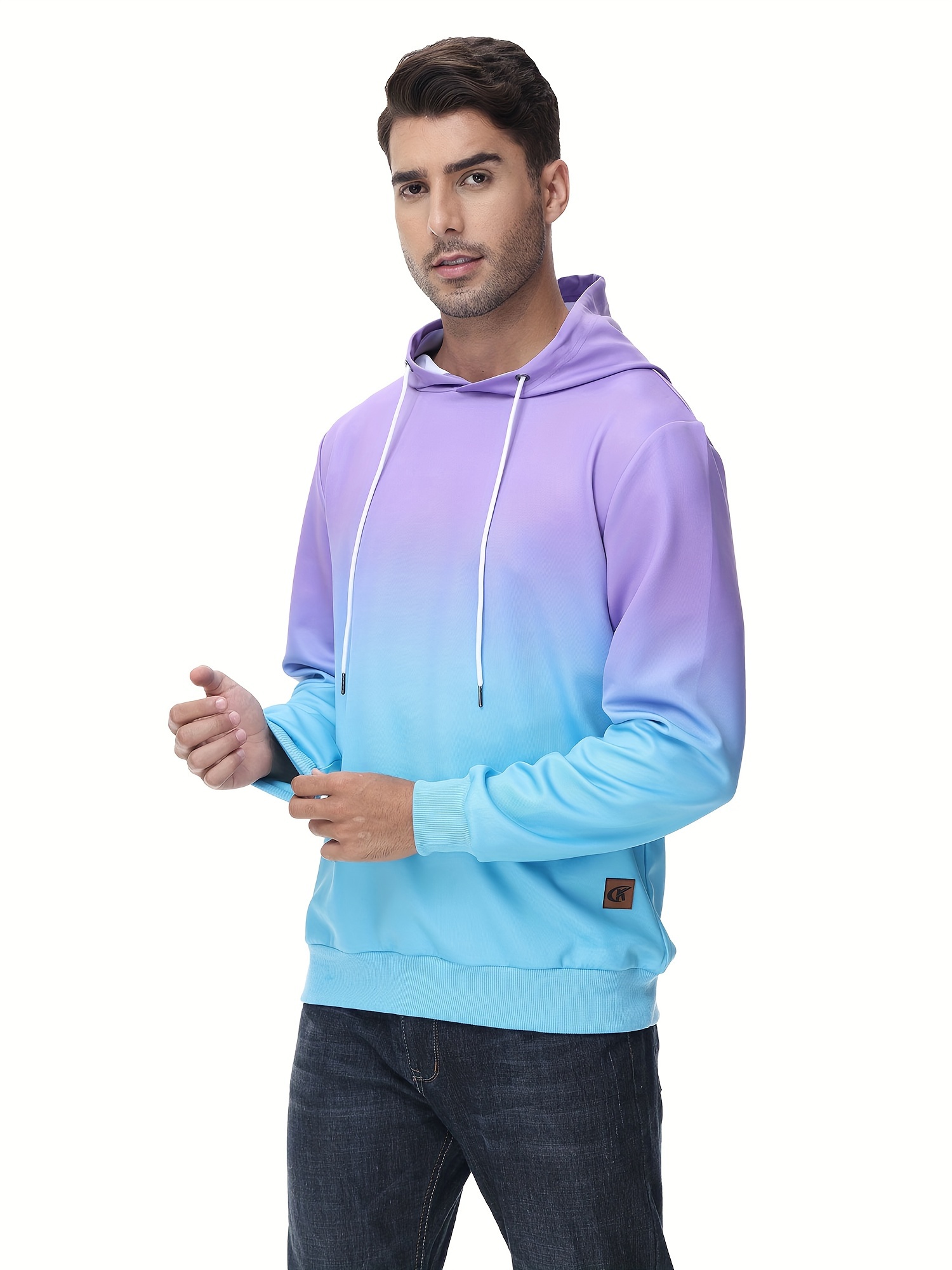 mens gradient hoodie casual athletic pullover sweatshirt hiking running top details 7