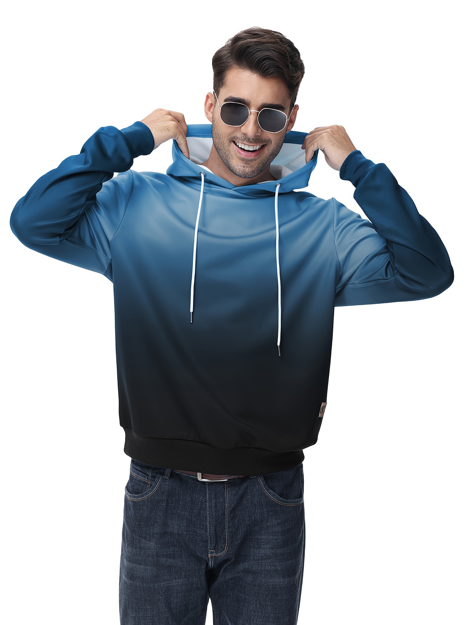 mens gradient hoodie casual athletic pullover sweatshirt hiking running top details 10