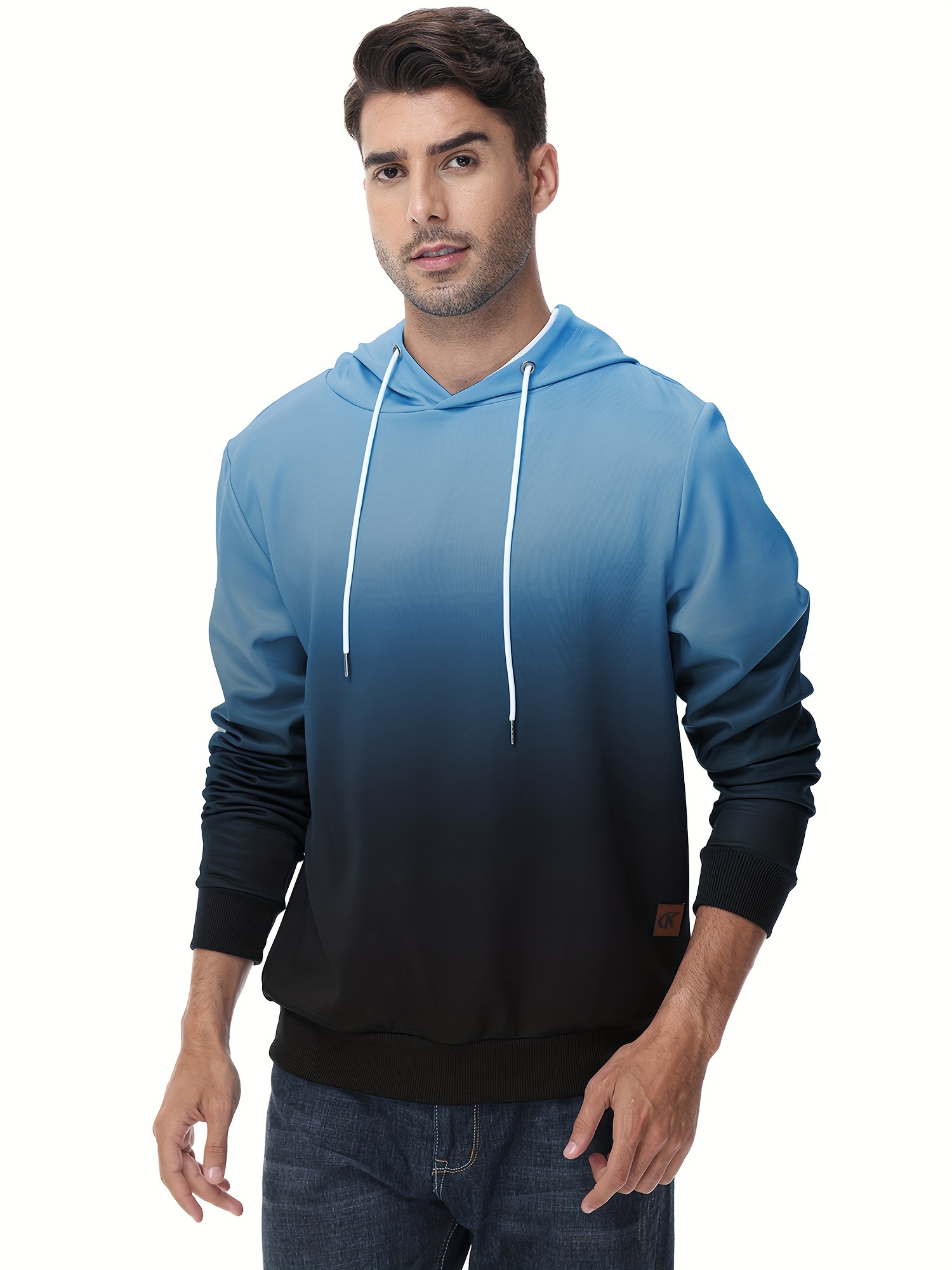 mens gradient hoodie casual athletic pullover sweatshirt hiking running top details 12