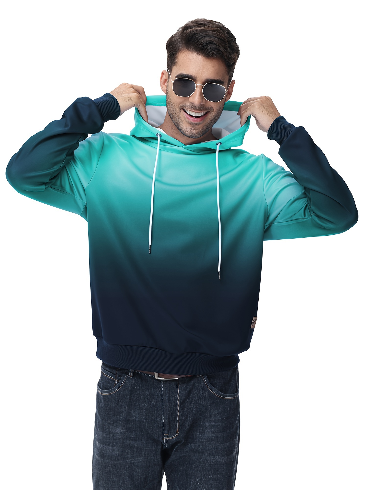 mens gradient hoodie casual athletic pullover sweatshirt hiking running top details 15