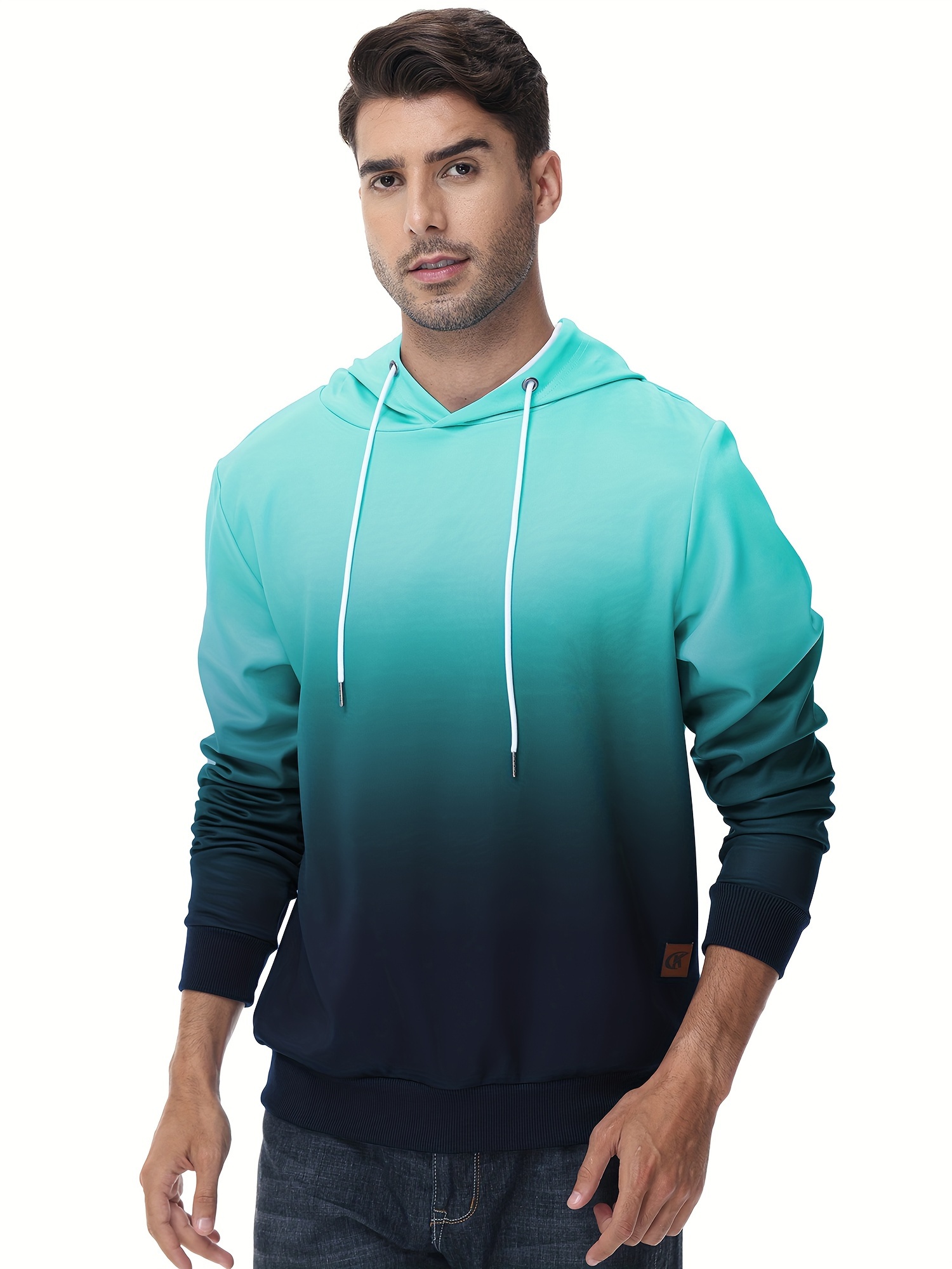 mens gradient hoodie casual athletic pullover sweatshirt hiking running top details 17