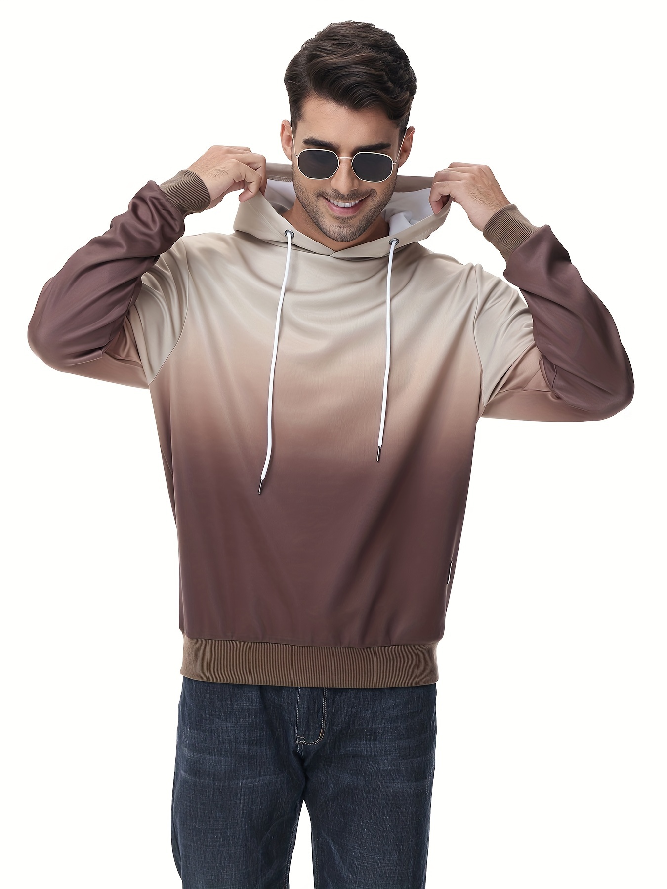 mens gradient hoodie casual athletic pullover sweatshirt hiking running top details 20