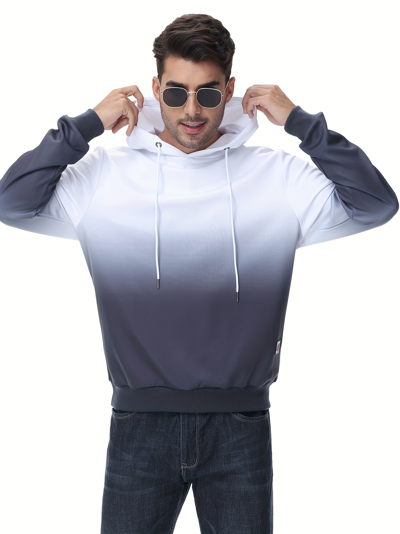 mens gradient hoodie casual athletic pullover sweatshirt hiking running top details 25