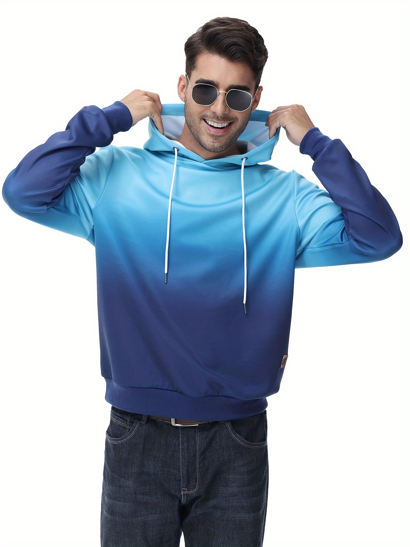 mens gradient hoodie casual athletic pullover sweatshirt hiking running top details 31