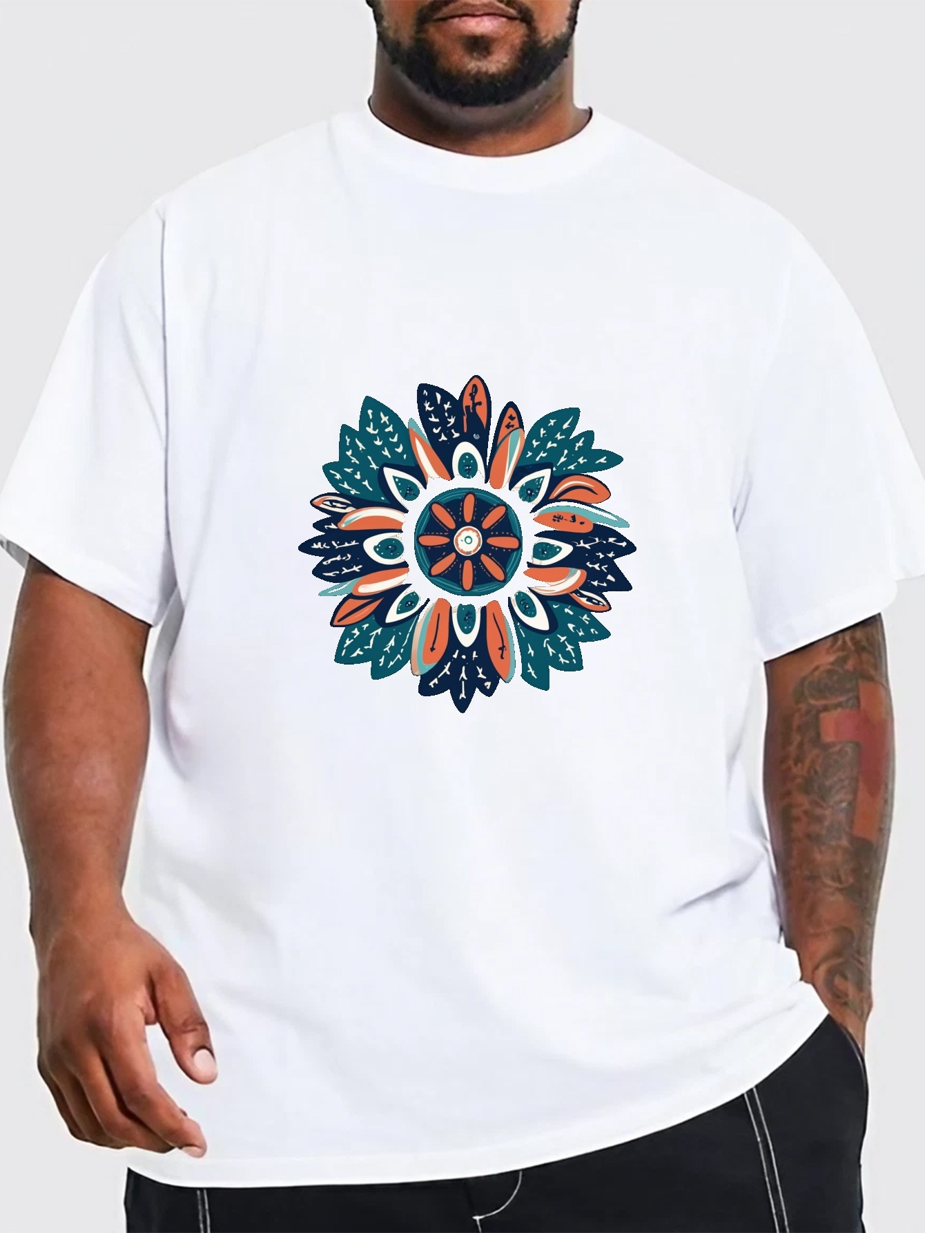 plus size bohemian flower print mens graphic t shirt oversized short sleeve casual tee for big tall guys details 0