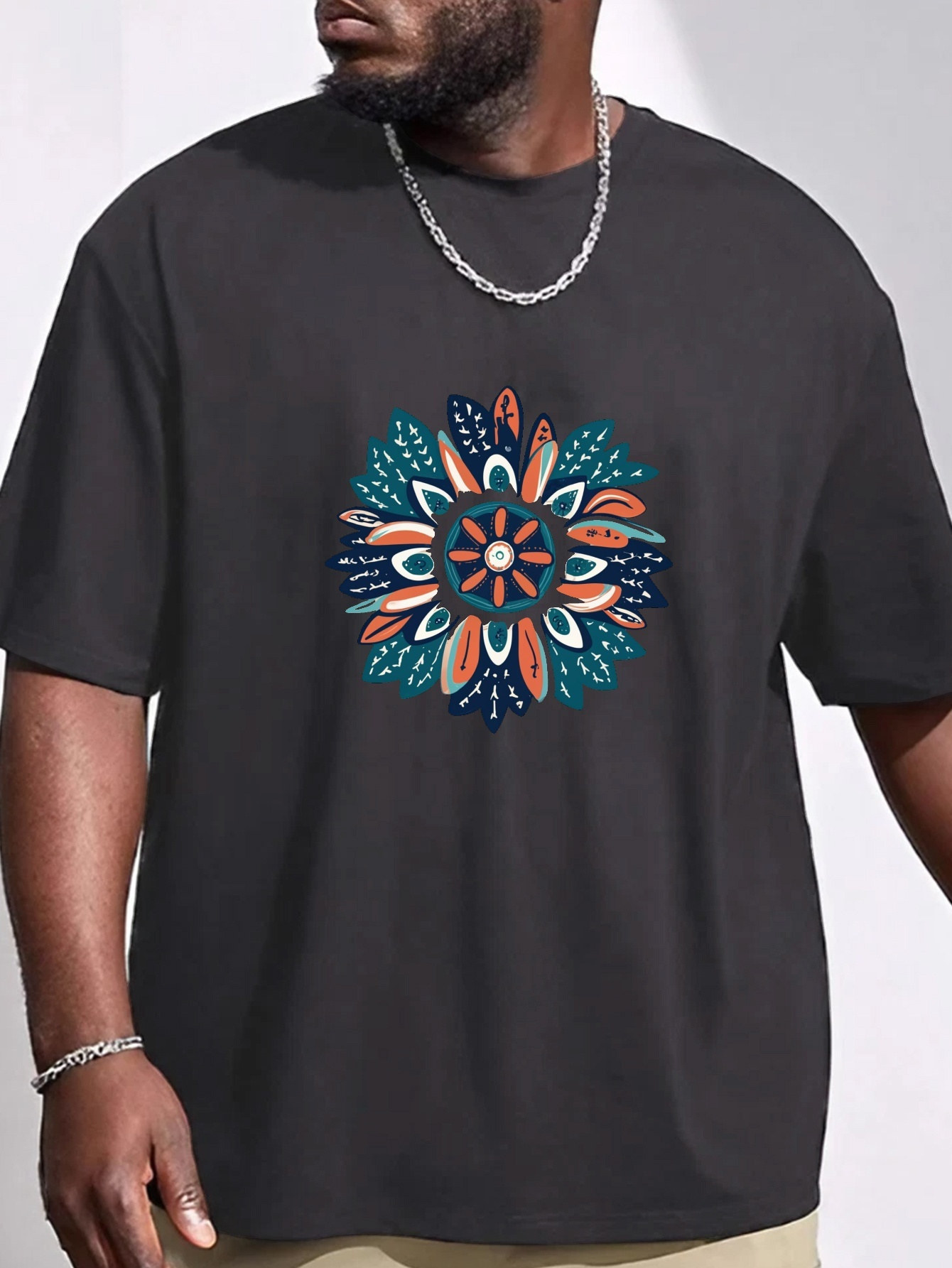 plus size bohemian flower print mens graphic t shirt oversized short sleeve casual tee for big tall guys details 5