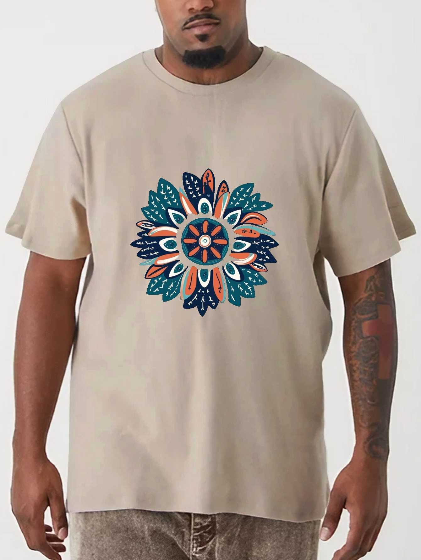 plus size bohemian flower print mens graphic t shirt oversized short sleeve casual tee for big tall guys details 10