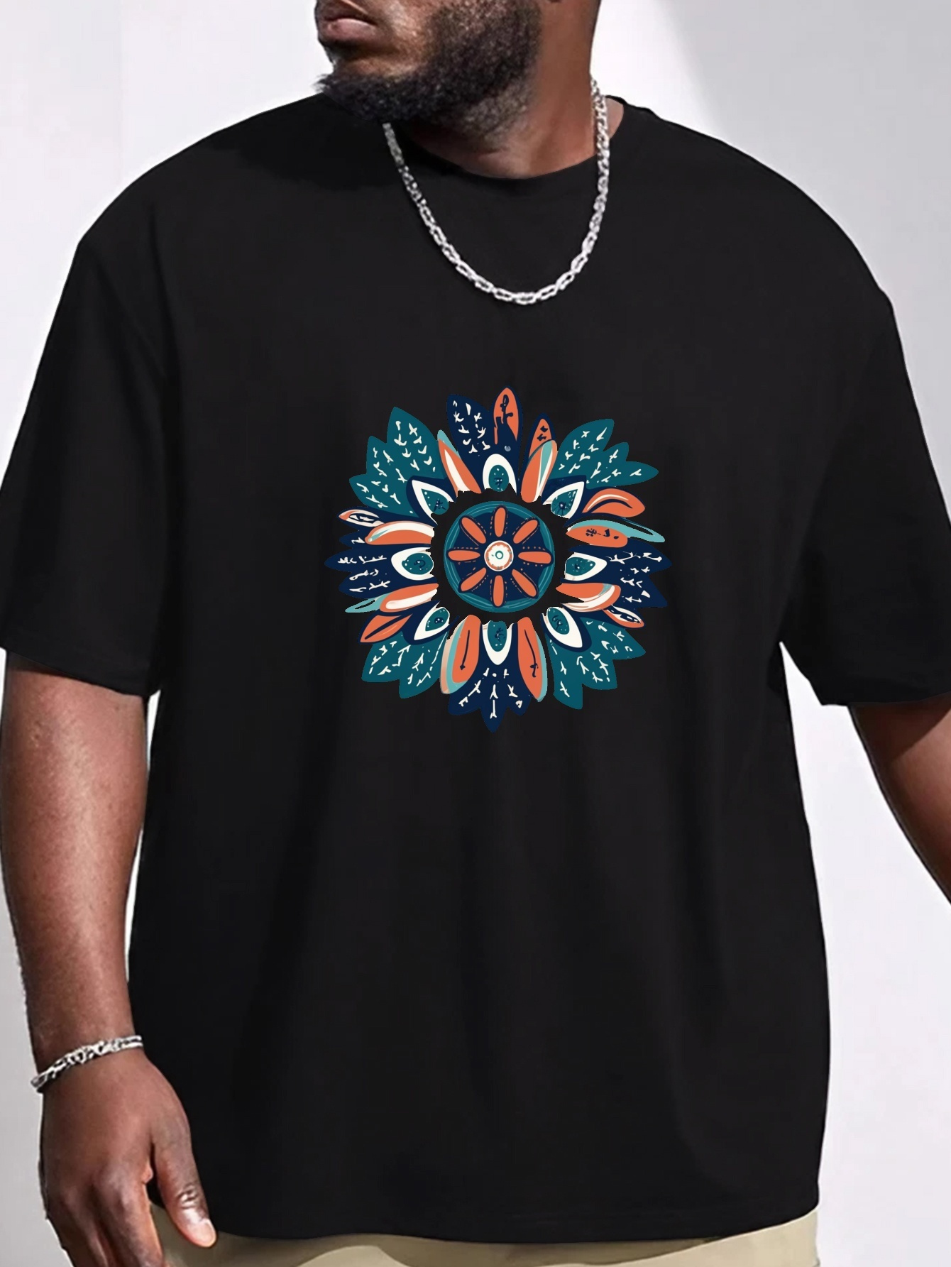 plus size bohemian flower print mens graphic t shirt oversized short sleeve casual tee for big tall guys details 16