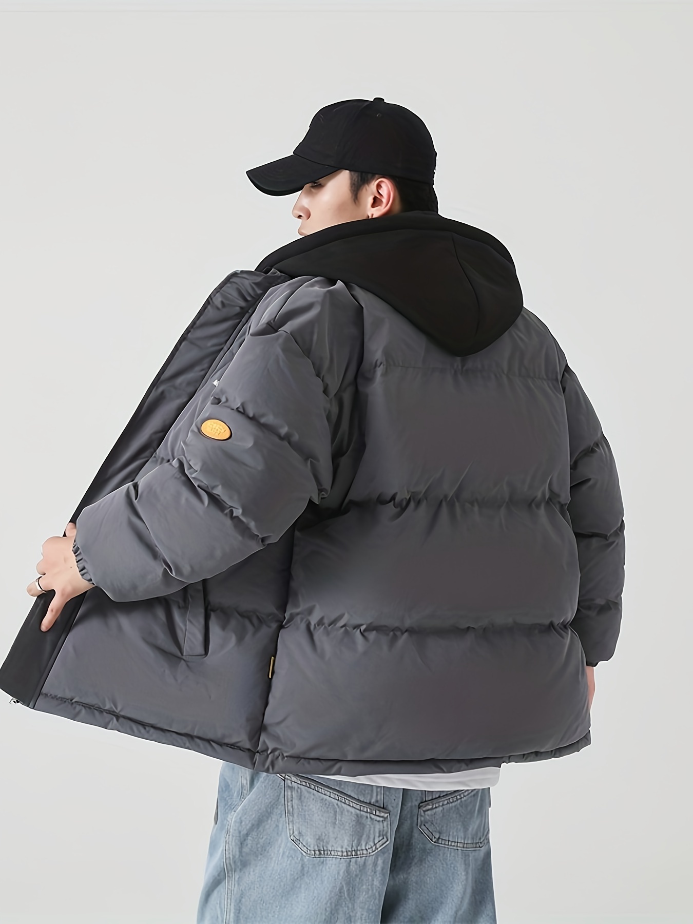 plus size mens   hooded puffer jacket fall winter thick jacket for big tall males mens clothing details 7