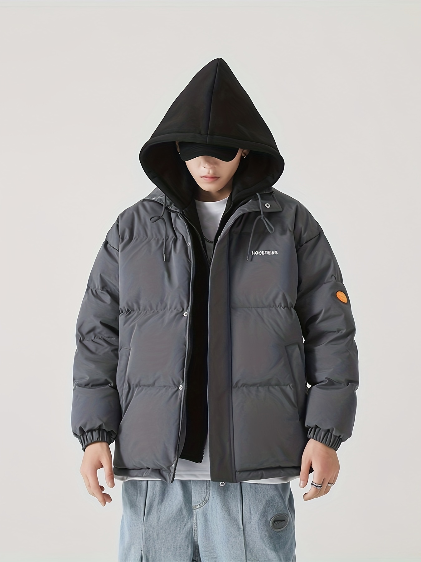 plus size mens   hooded puffer jacket fall winter thick jacket for big tall males mens clothing details 8