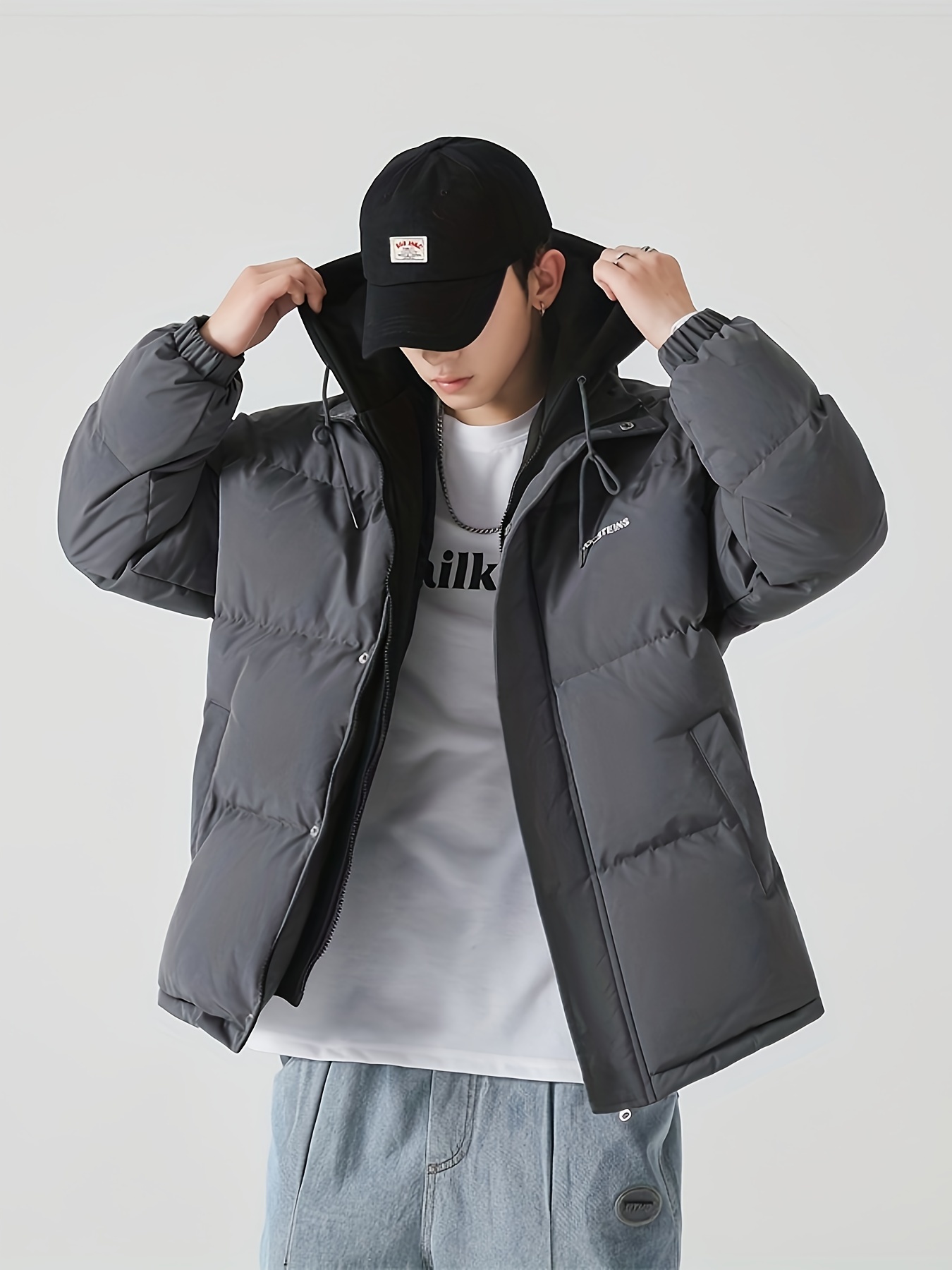 plus size mens   hooded puffer jacket fall winter thick jacket for big tall males mens clothing details 9