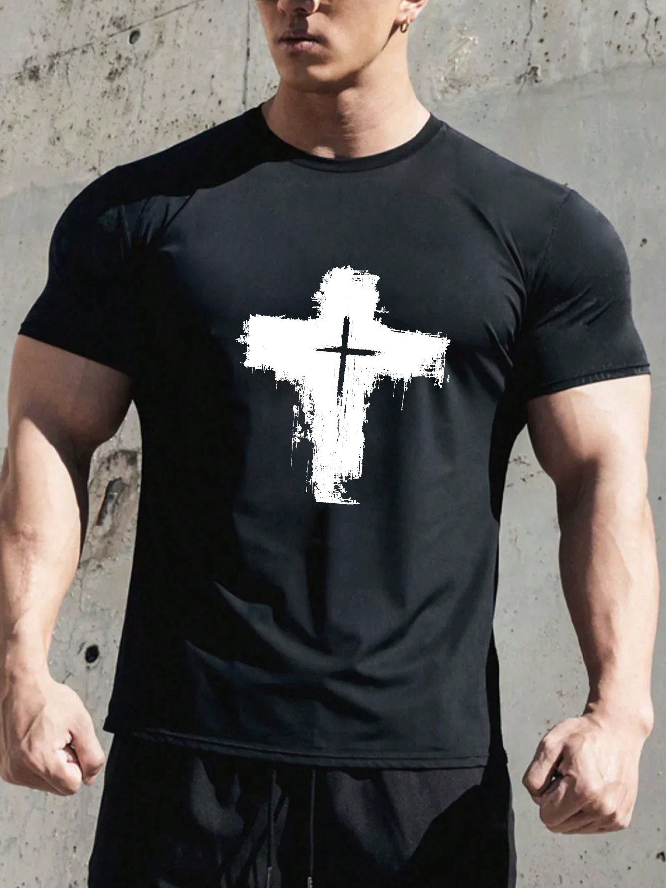 plus size mens cross graphic print casual outdoor t shirt for big tall guys details 0