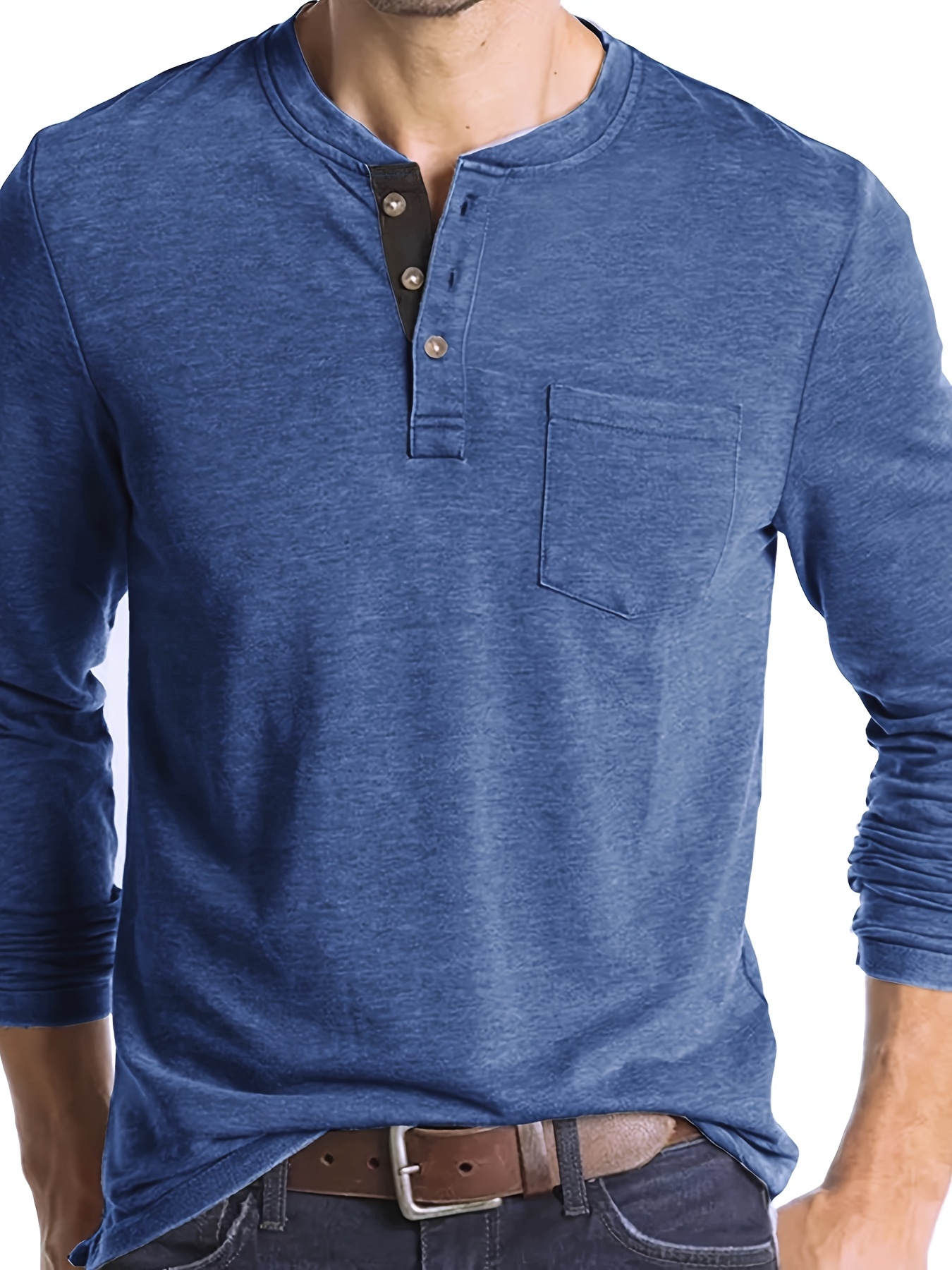 plus size mens classic solid henley shirt trendy oversized slim fit long sleeve henley shirt tops for big tall males mens clothing details 0