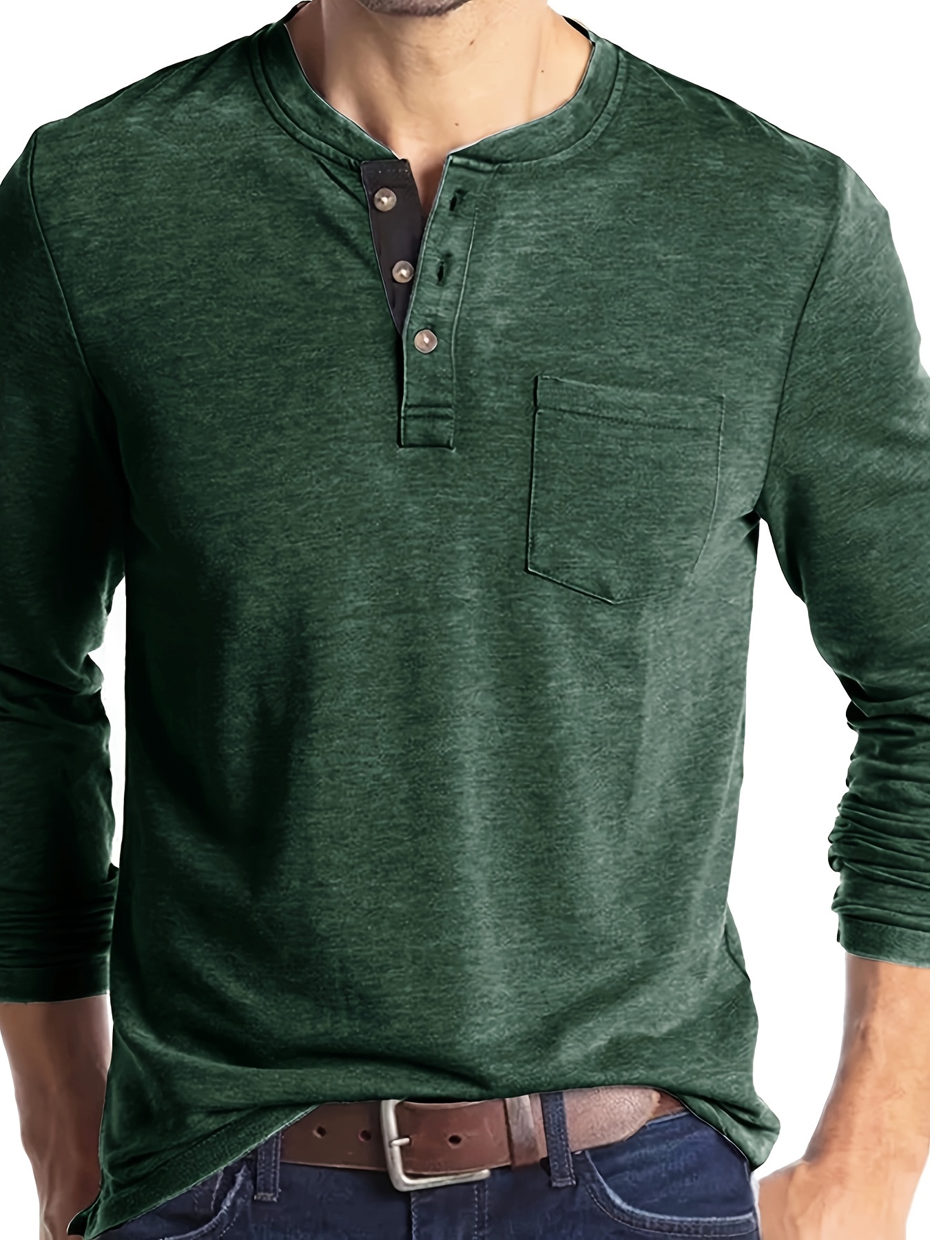 plus size mens classic solid henley shirt trendy oversized slim fit long sleeve henley shirt tops for big tall males mens clothing details 6